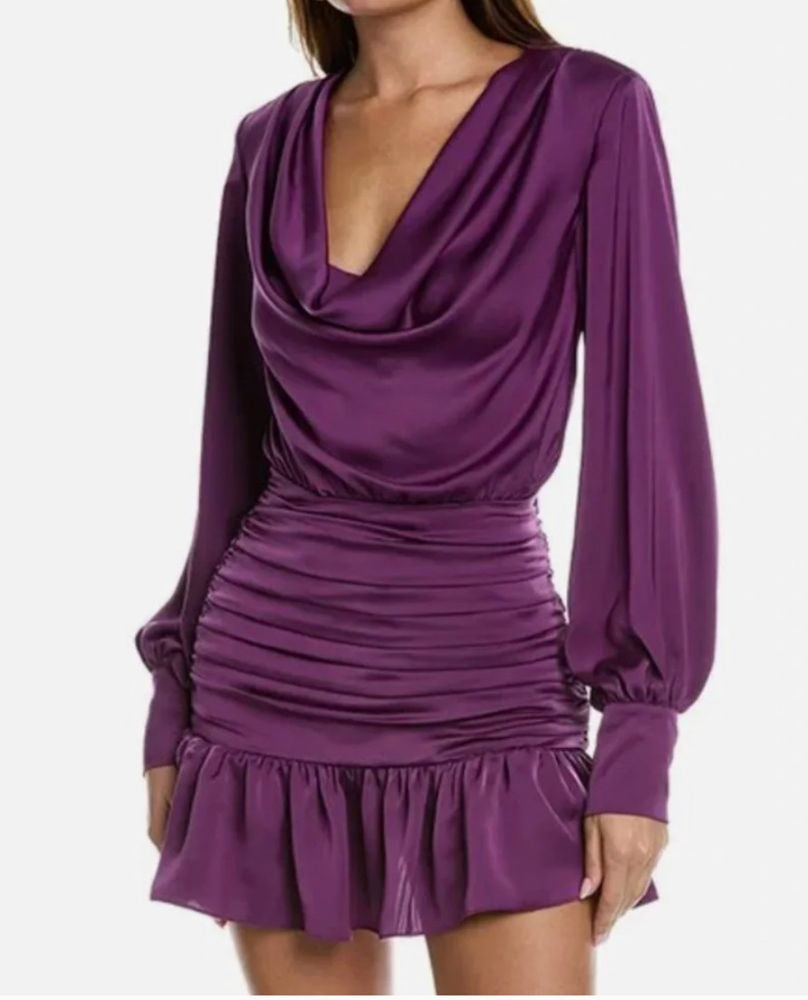 $495 RAMY BROOK Camilla Cowl Neck Mini Dress – Purple – Size 0