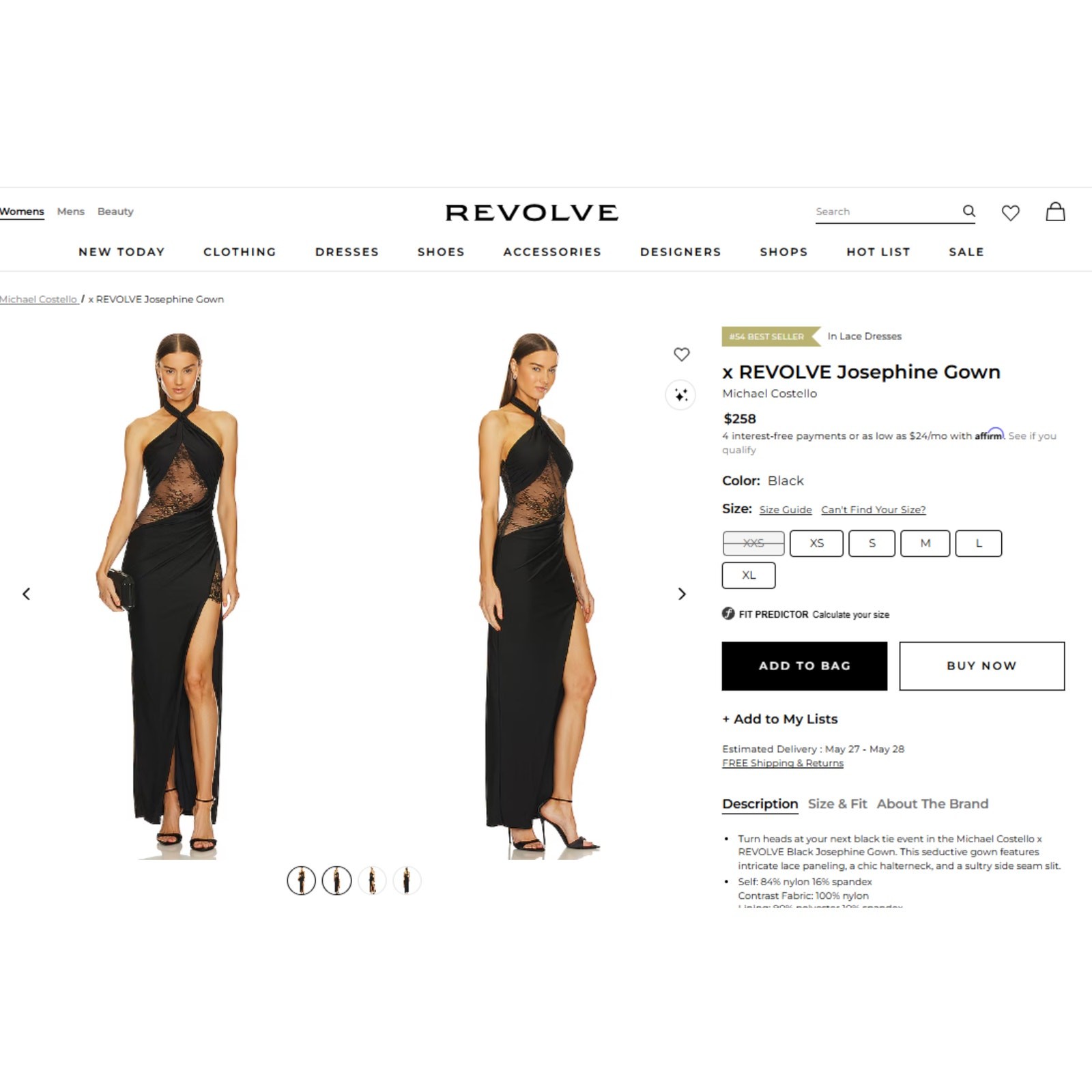 Michael Costello x REVOLVE Josephine Gown in Black (SIZE XS)