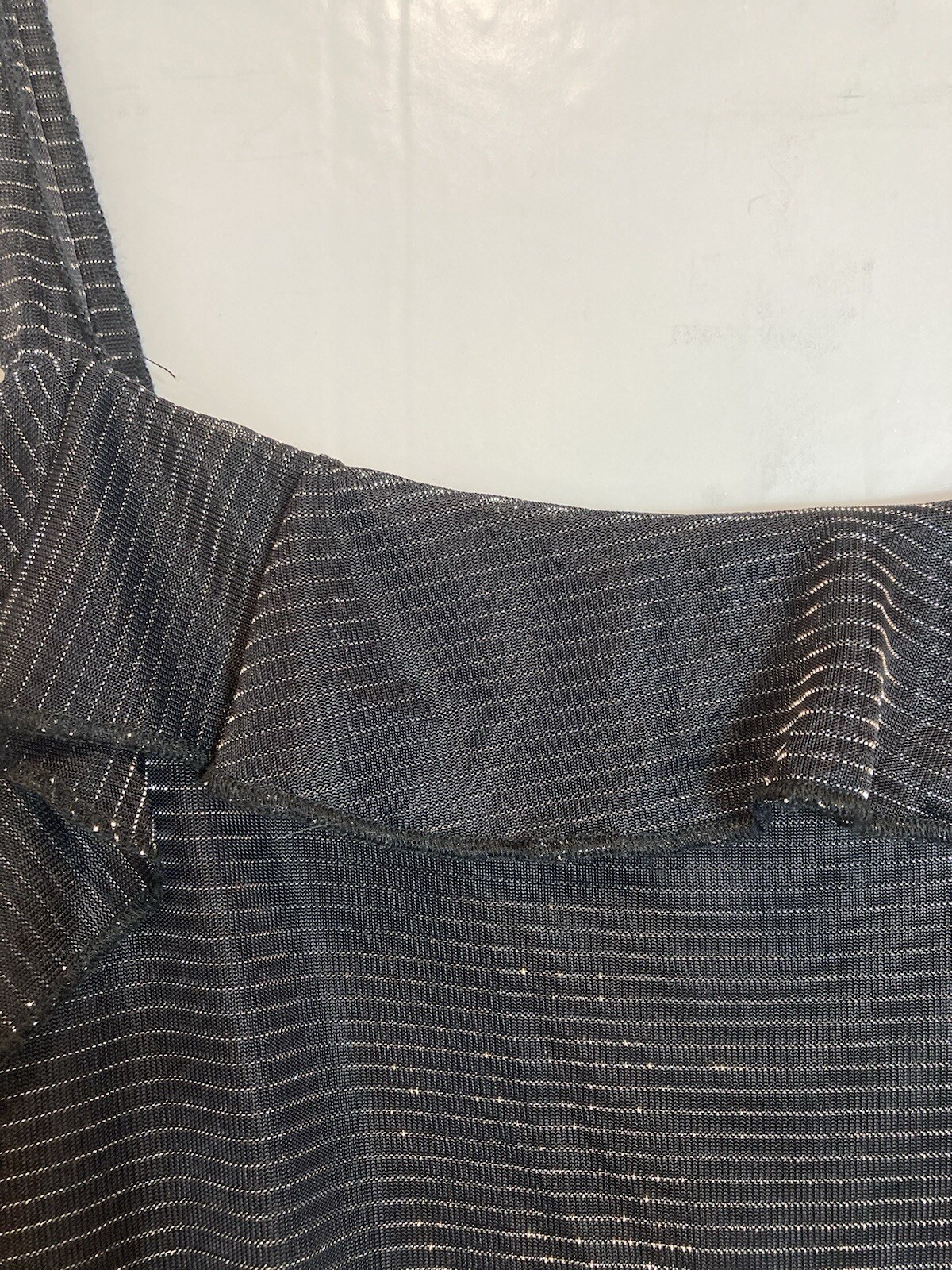 Vintage Fashion Bug Black Metallic Striped Slip Dress Size 12 Ruffle Hem 90s