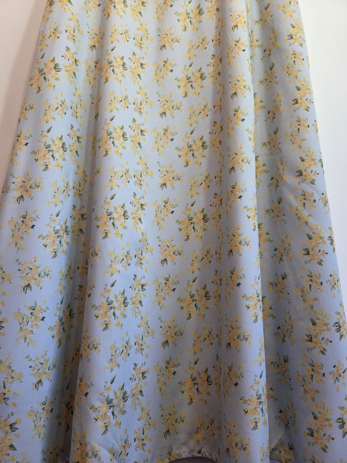 UNBRANDED Size L Blue/Yellow Floral Square Neck Corset Back Lace Up Midi Dress