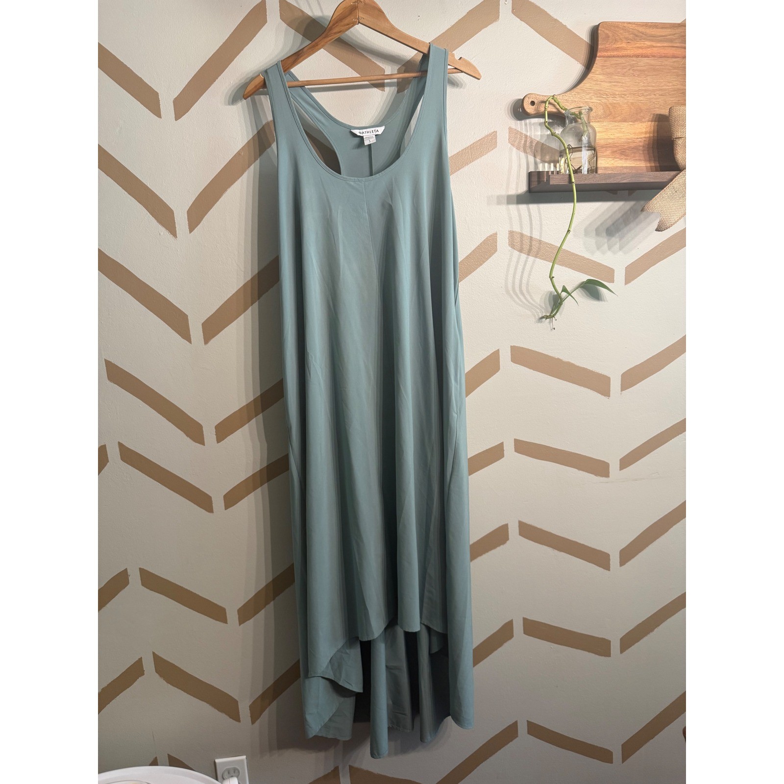 Athleta Presidio Dress Womens Large Blue Midi High Low Racerback Pockets 486452