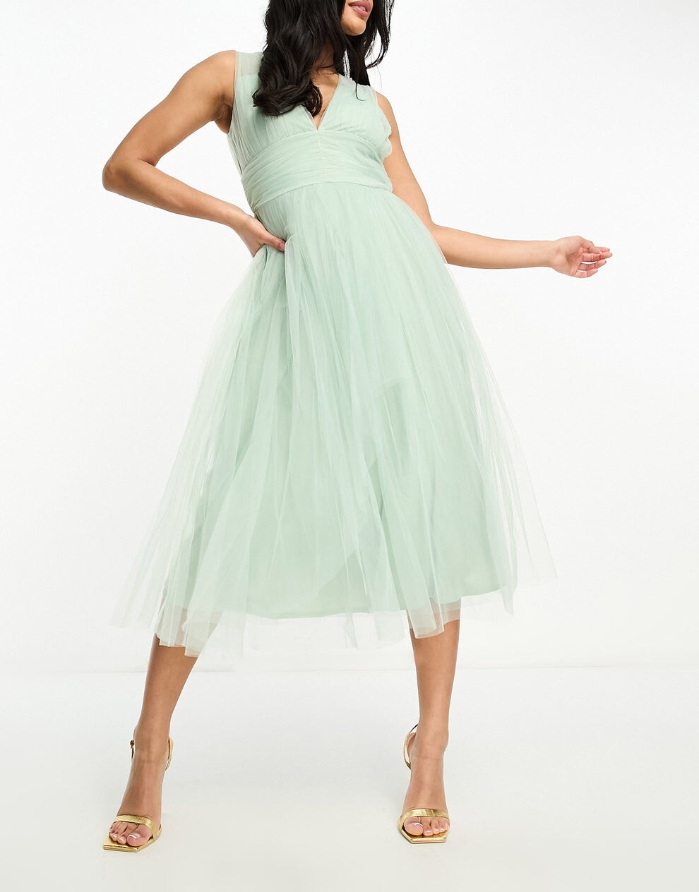 Beauut Bridal Midi Tulle Dress In Sage