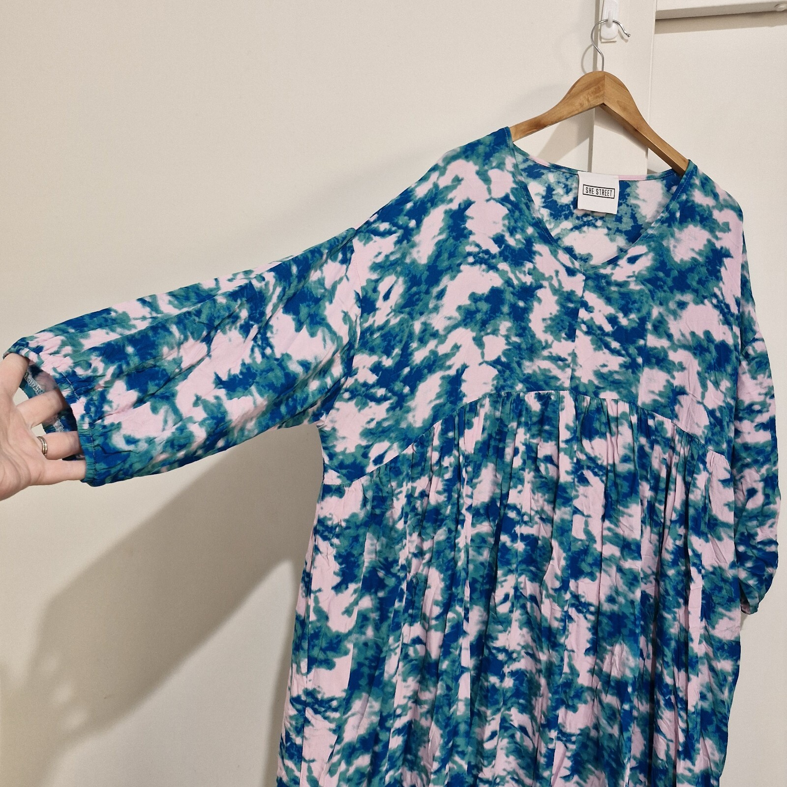 SHE STREET Colourful Print Boho Dress Pink Green Blue Tie Dye Size L One Size
