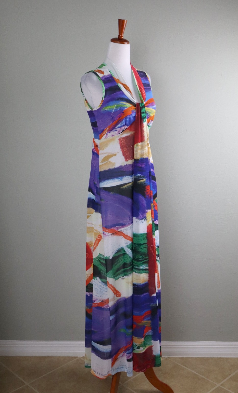 SIMPLY ART BY DOLCEZZA $159 Vibrant Print Mesh Maxi Tank Dress Size Small