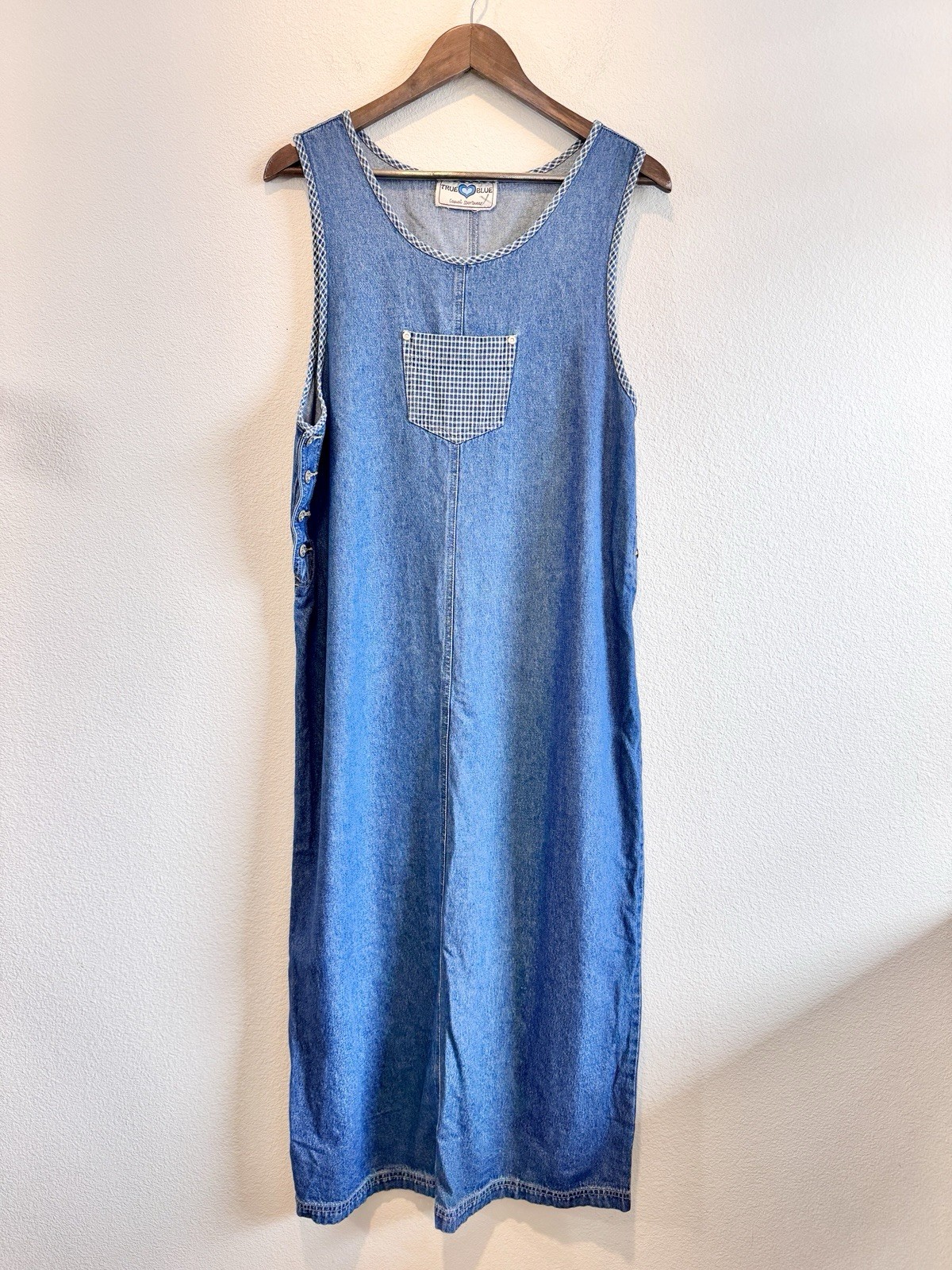 True Blue Denim Jumper Dress Cottagecore Prairie Farmhouse Midi Pinafore L F95