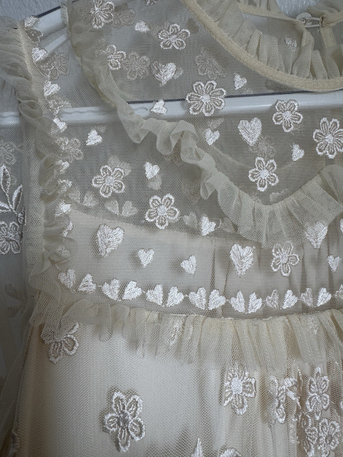 Needle & Thread Tulle Embroidered Floral Long Sleeve Ruffle Mini Dress Size 2