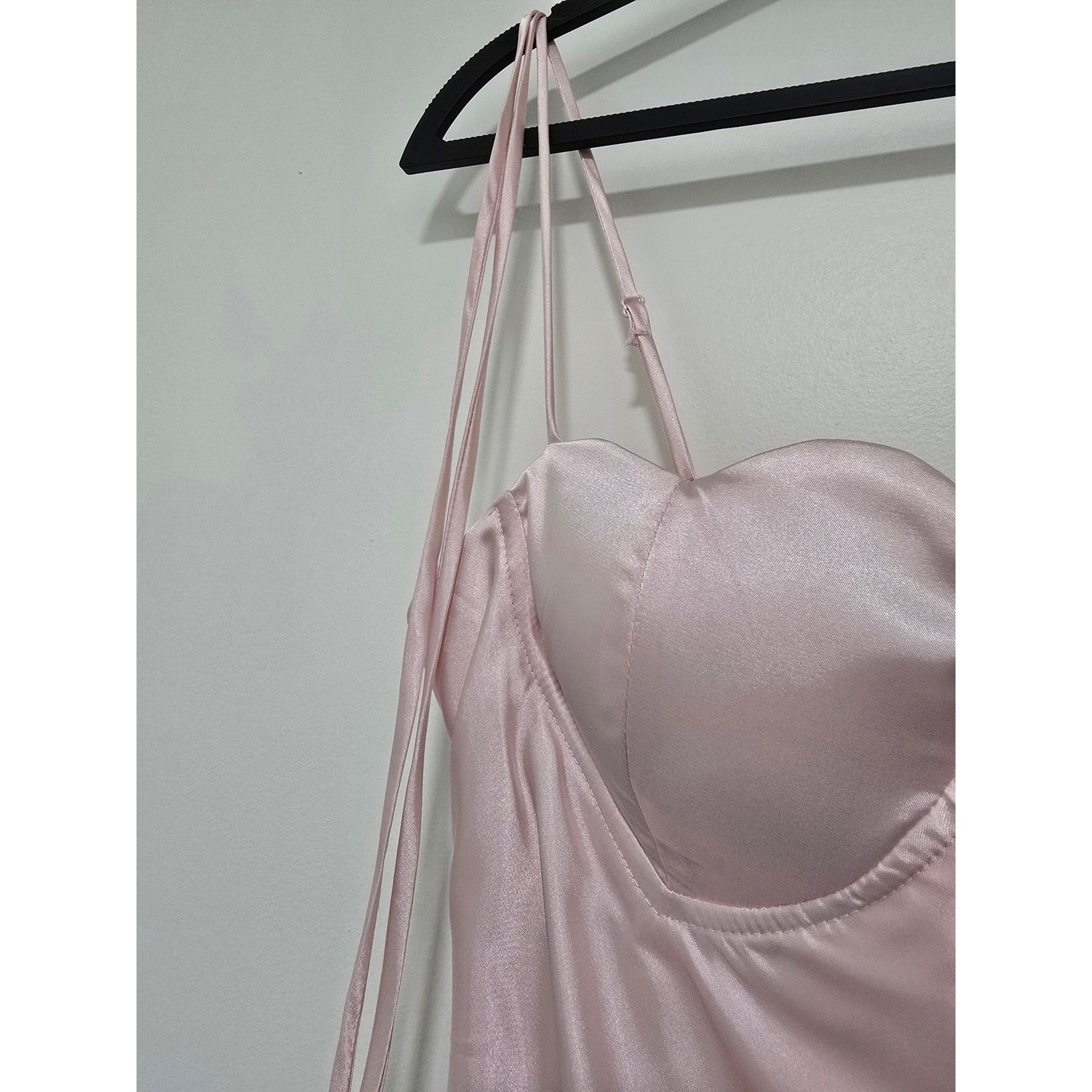Thirty/Thirty LA Slip Dress Medium Pink Satin Bustier Maxi Tie Romantic Barbie