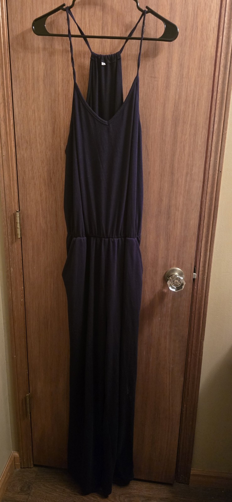 Women’s Navy Solid Jumper L Spaghetti Strap V-Neck