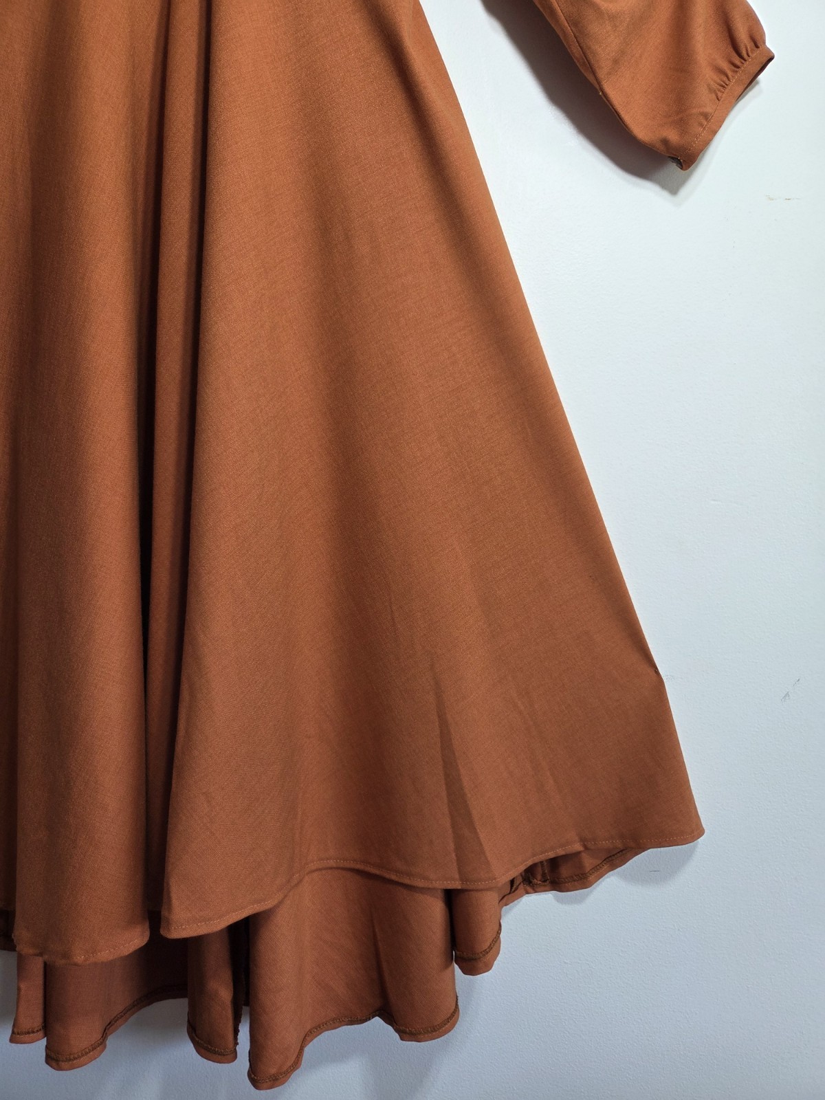 CUSTOM MADE Size L Brown V-Neck Long Sleeve A-Line Knee Length Vintage Inspired