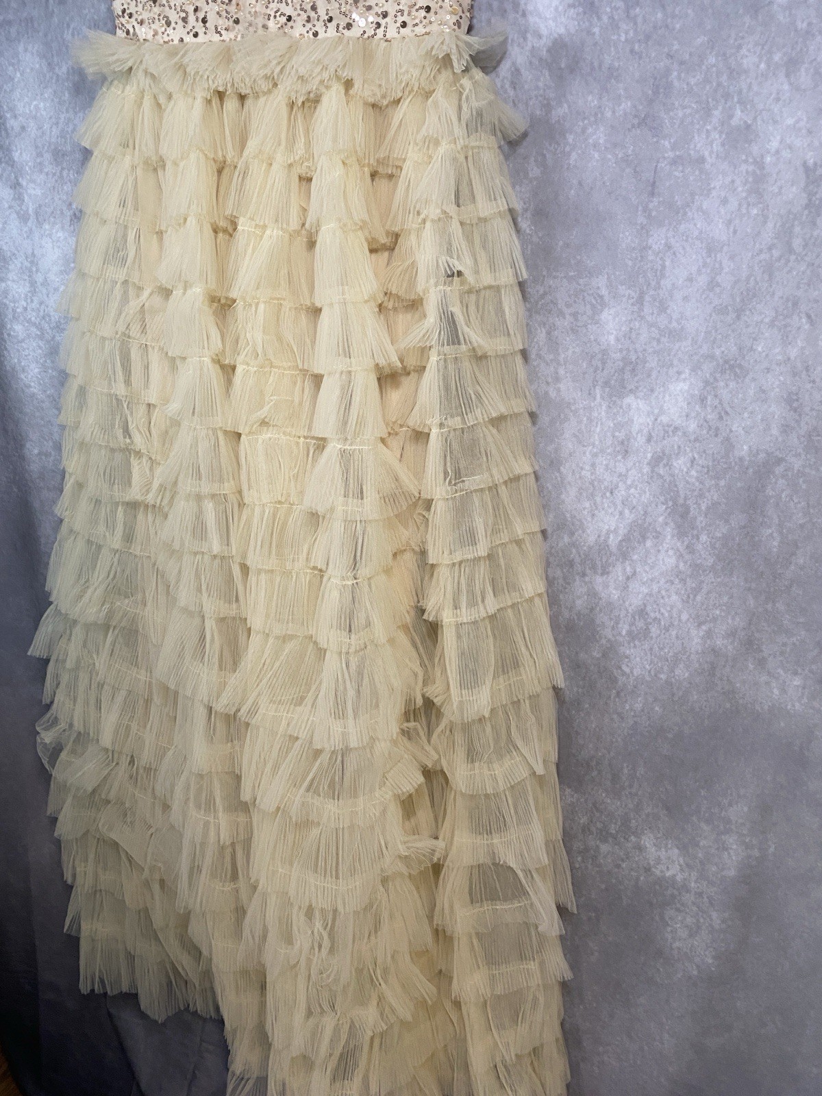 Glam Faeriesty Whimsical Prom Dress Size XL Ruffle Sequin Tulle Cream