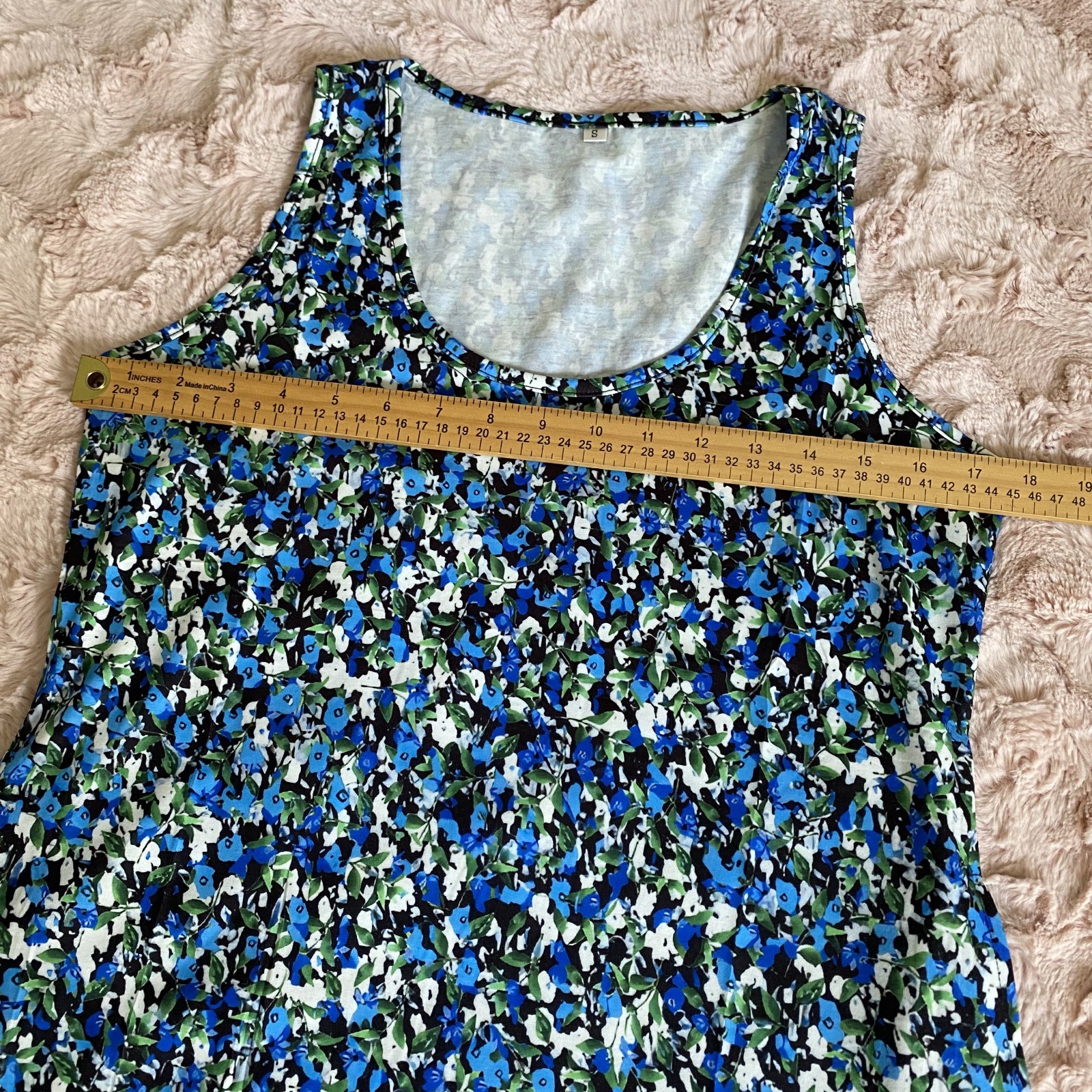NWOT Womens Small Blue White Floral Causal Tank Dress Sleeveless Pockets