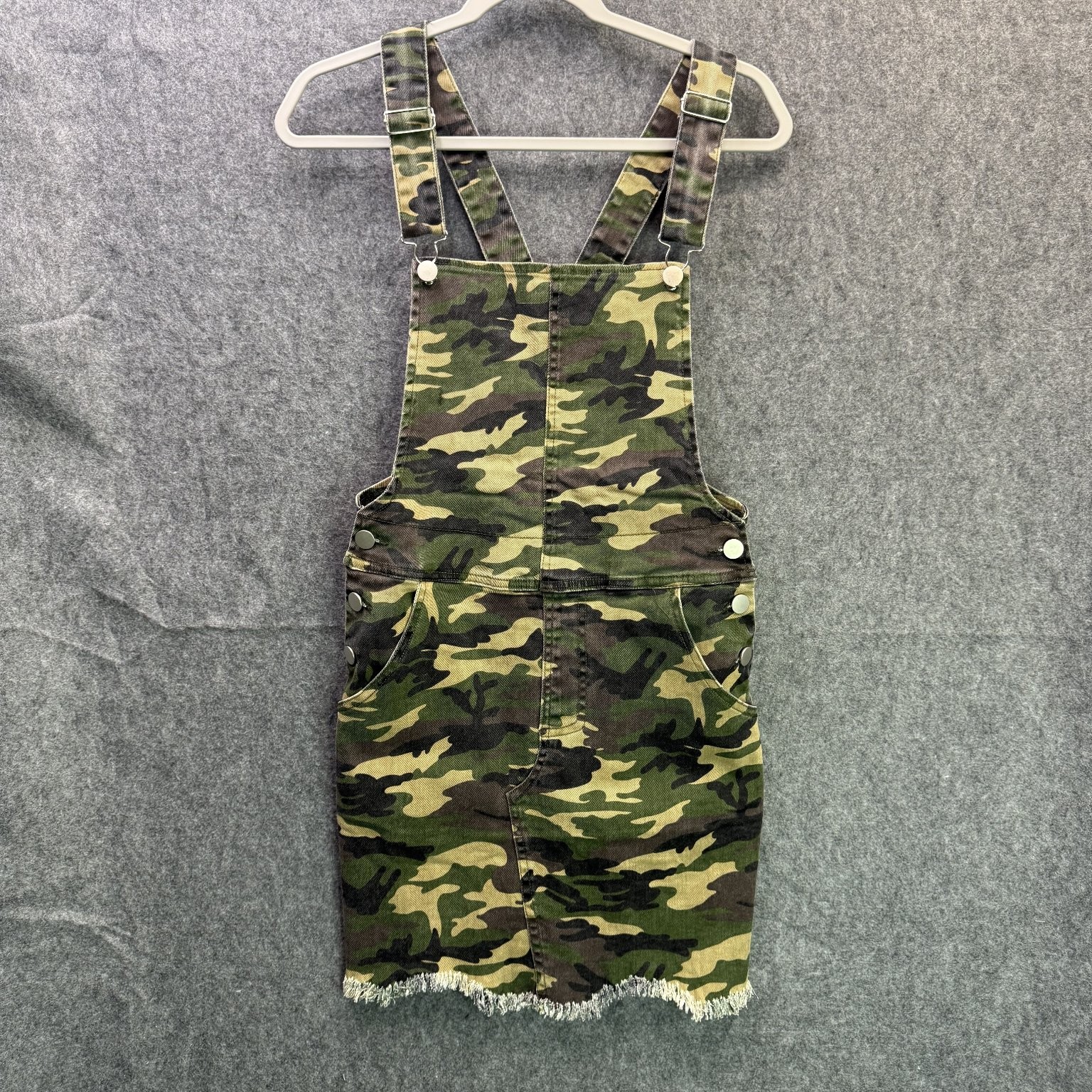Camouflage Women’s Small Cotton Elastane Overall Dress Frayed Hem