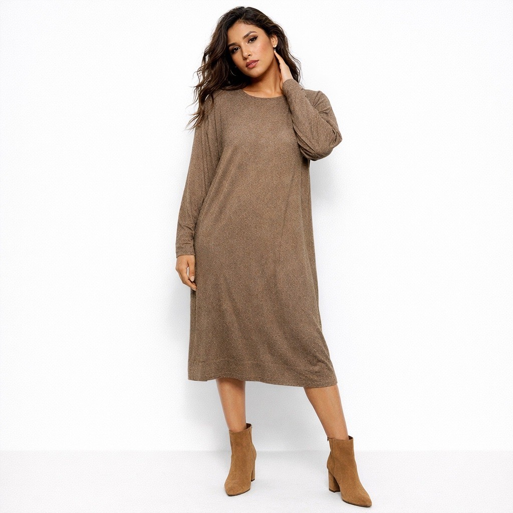 Pure Jill Womens Brown Knit Dress Pockets Sz M Minimalist Lagenlook Capsule Cozy