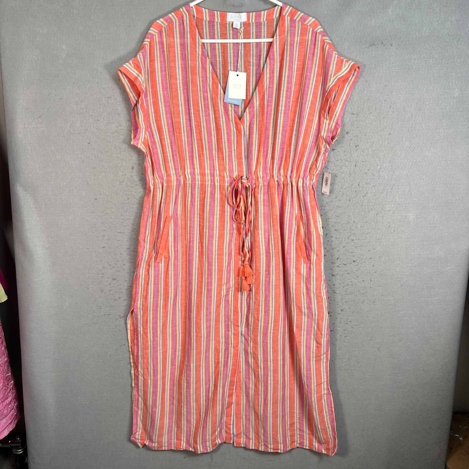 Love By Gap Womens XS Striped Multicolor Midi Dress Cotton/Modal Blend NEW!