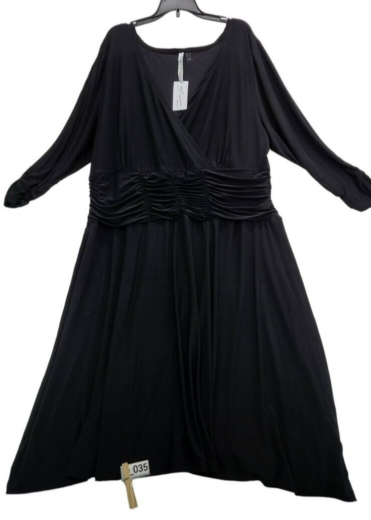 NY Collections dress size 2X 3/4 Sleeve Rouched-Waist black D035
