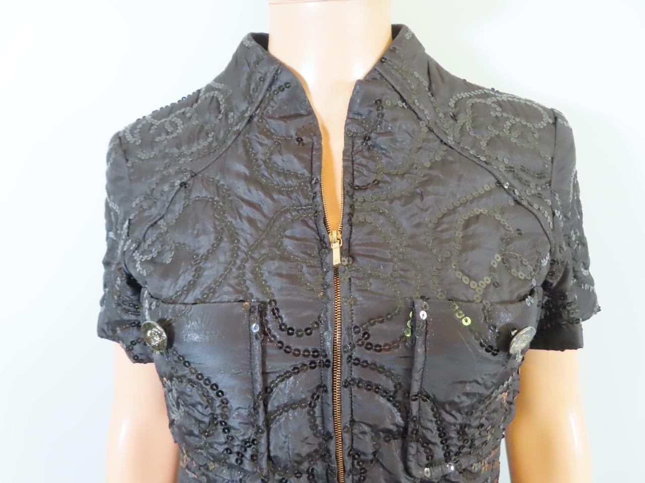 CHANEL Black Quilted Camellia Embroidered Sequin Dress F 36/US 4-altered