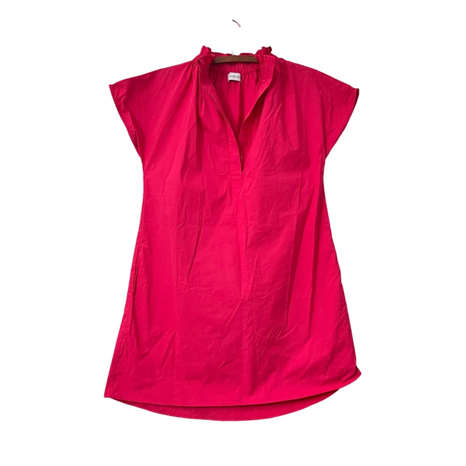 Caryn Lawn Womens Emily Fuchsia Ruffle Neck Poplin Shirt Dress One Size