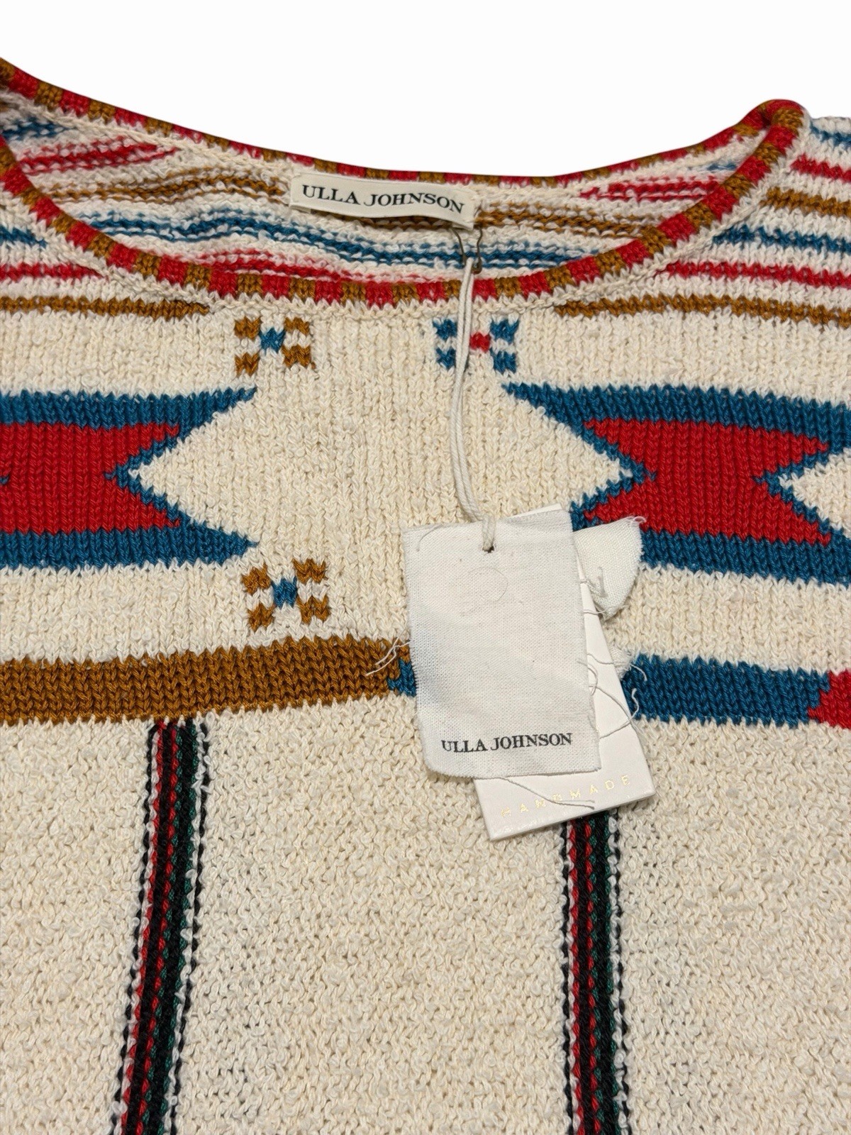 Ulla Johnson Cream Embroidered Boho Dress with Red and Blue Accents.NWT,SZ small