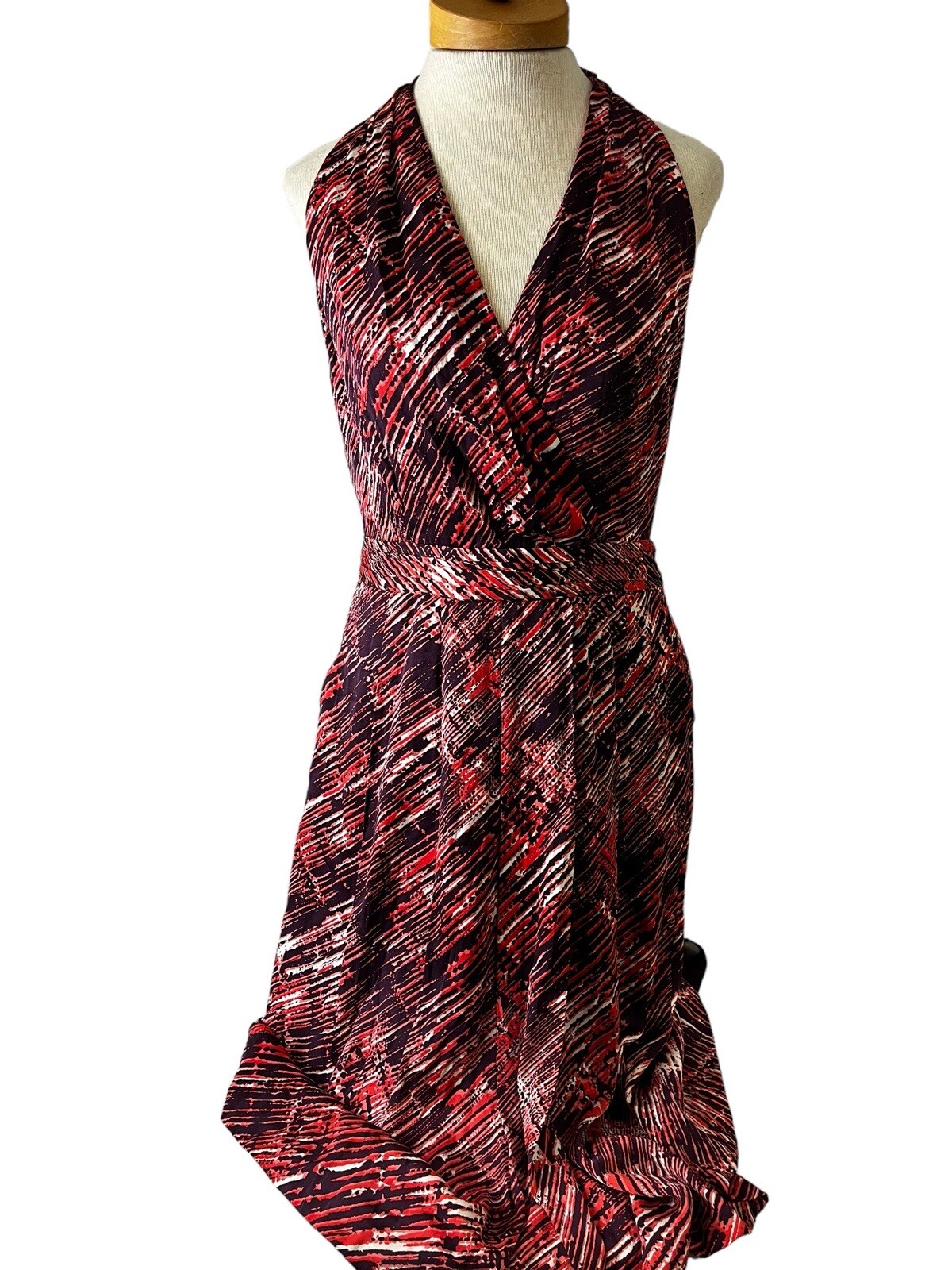 Classiques Entier Red/Brown Print Sleeveless 100% Silk Dress Women’s Size M