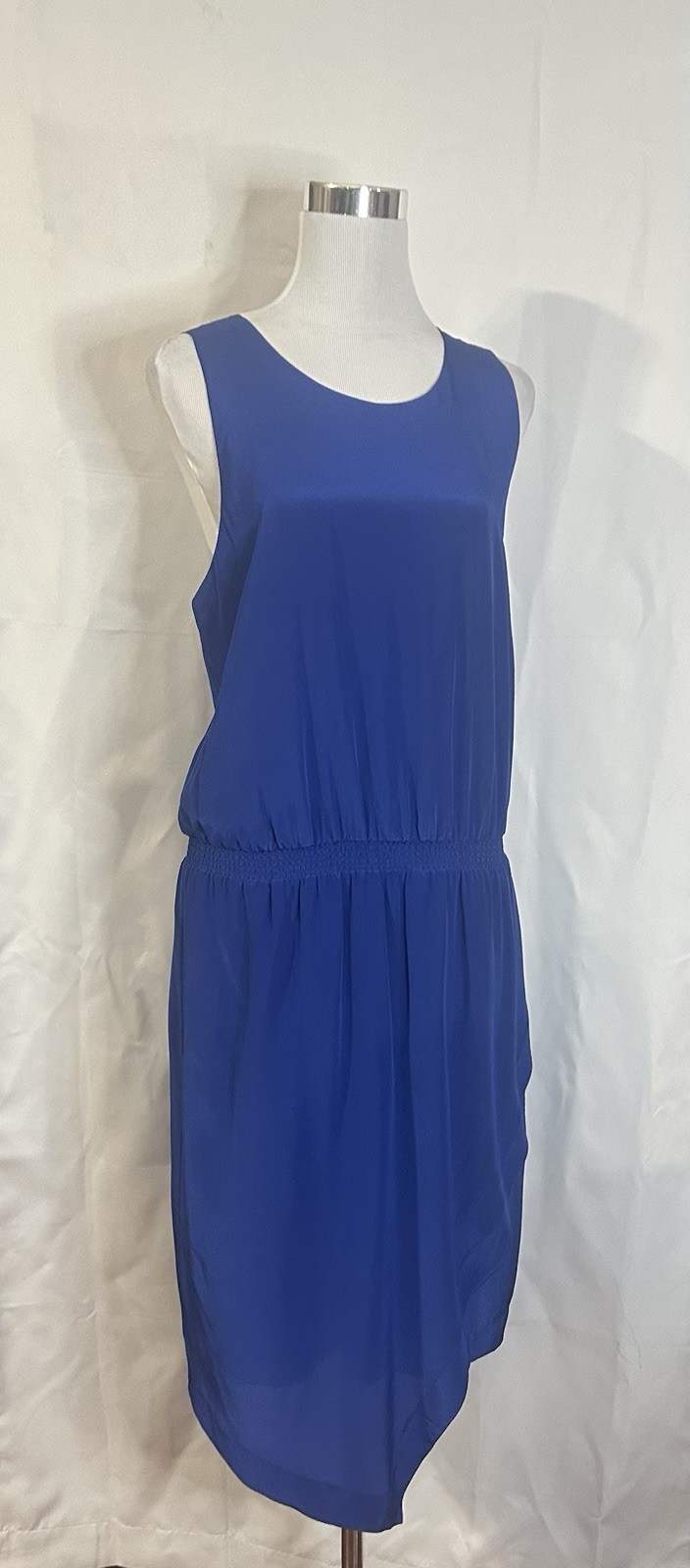 Banana Republic Size 12 Blue 100% Silk Dress Sleeveless Racerback Asymmetrical