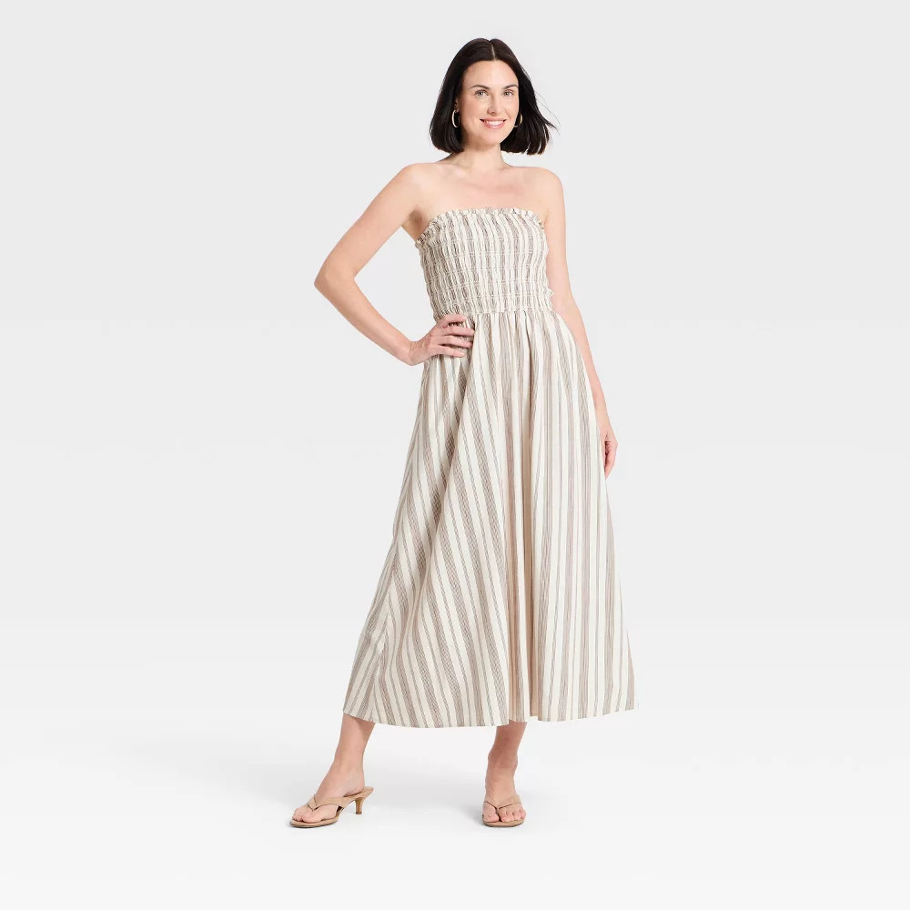 Women Smocked Maxi Dress – A New Day Beige XS