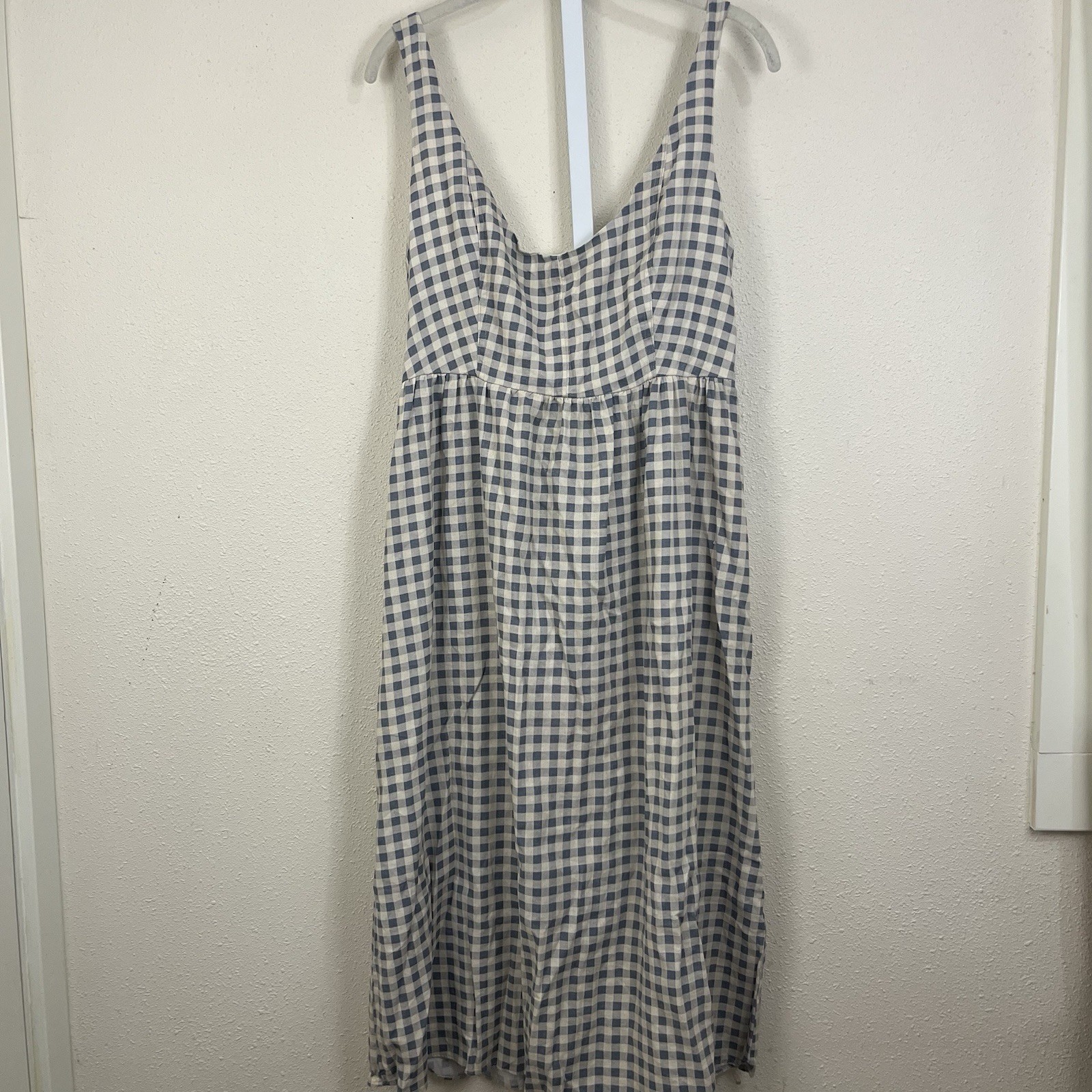 WeWoreWhat Blue Gingham Linen Blend Midi Sundress Large