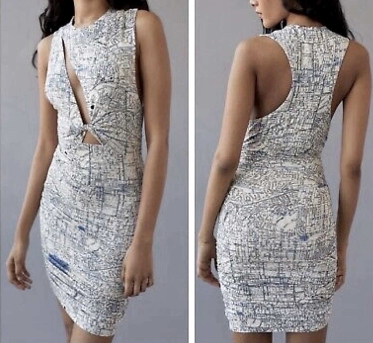 Urban Outfitters Amaya Urban Map Print Cut Out Tank Top Dress Bodycon Size Large