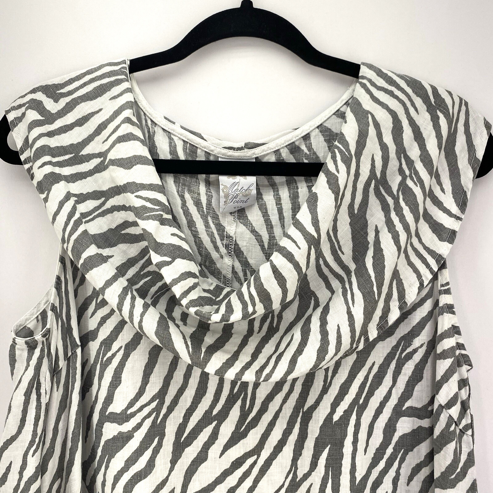 Match Point USA 100% Linen Shift Dress Small Zebra Stripe Sleeveless Flowy Beach