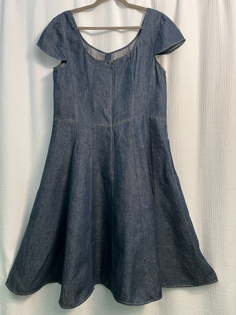 Talbots Blue Linen Looks Like Chambray Fit & Flare Dress Cap Sleeves Size 16 EUC
