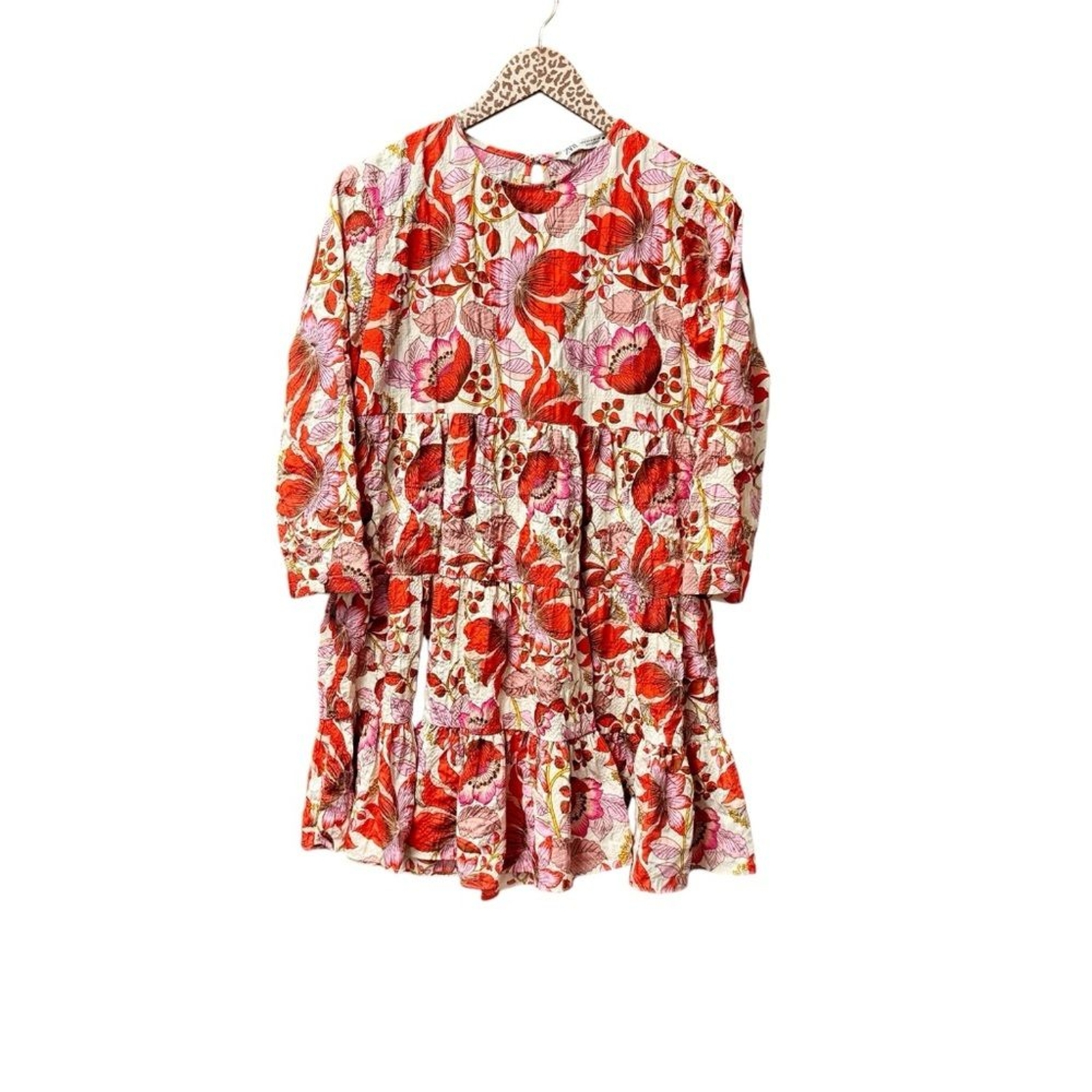 Zara Sharon Floral 3/4 Sleeve Mini Dress Blogger Favorite Red White Small S