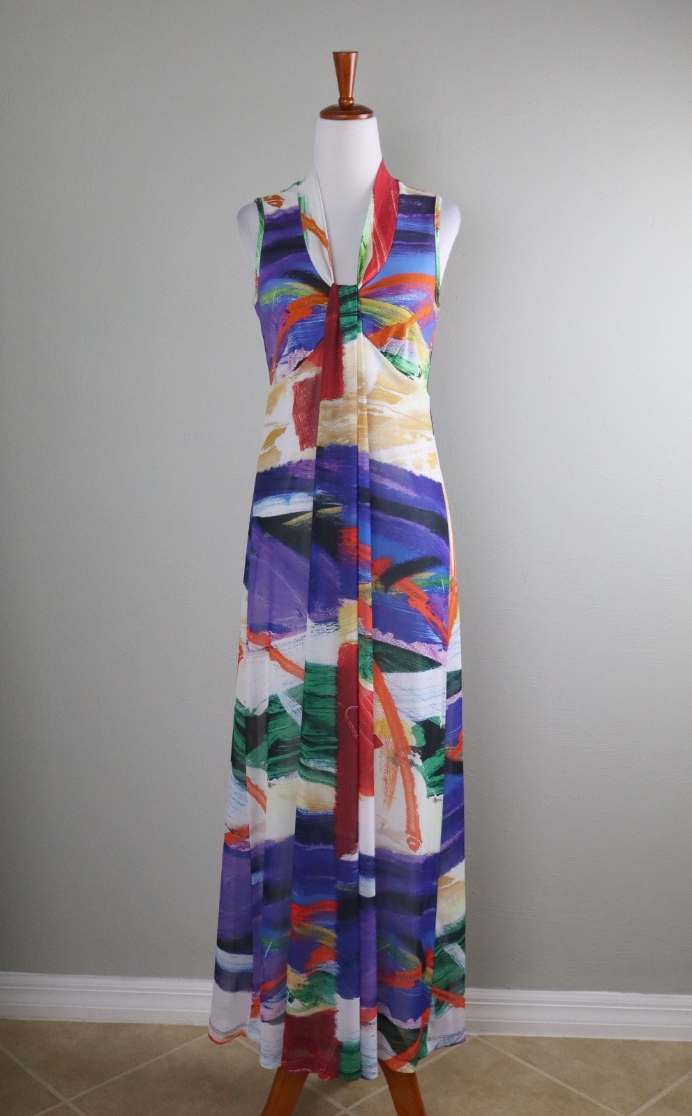 SIMPLY ART BY DOLCEZZA $159 Vibrant Print Mesh Maxi Tank Dress Size Small