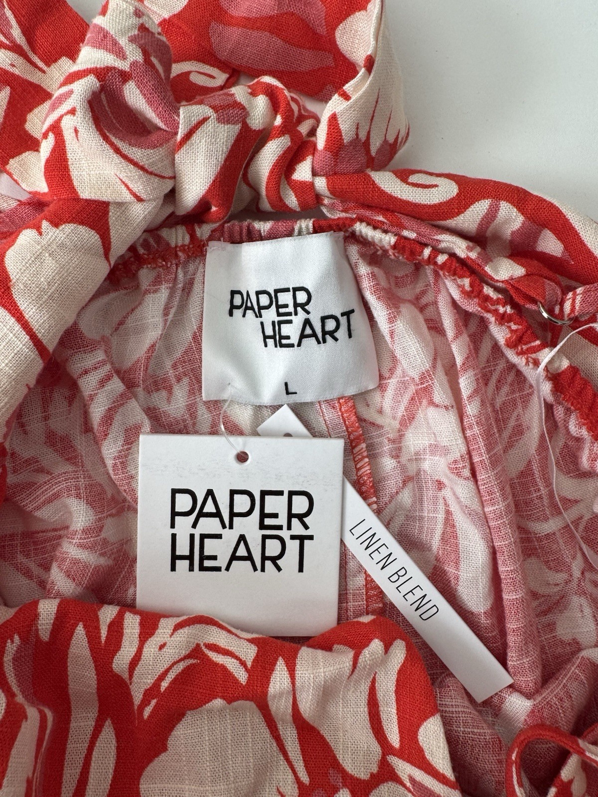 Paper Heart Linen Blend Red Floral Halter Mini Dress L NWT Summer