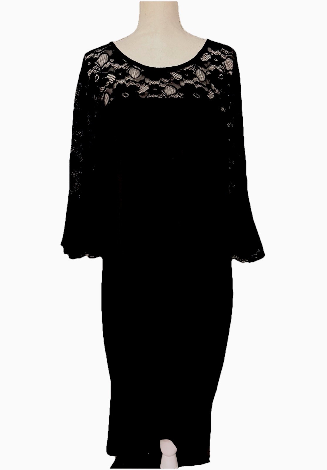 Ryan Michelle Sheath Midi Dress Sz 3X Black Lace Accents Ruffle Sleeves Classy