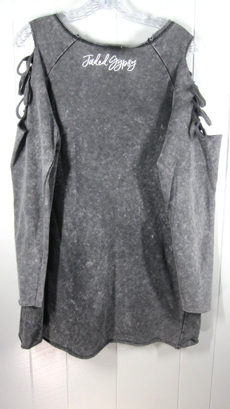Jaded Gypsy Dress Women’s S/M Gray Off Shoulder Cut Out Sleeves Grunge Boho Goth
