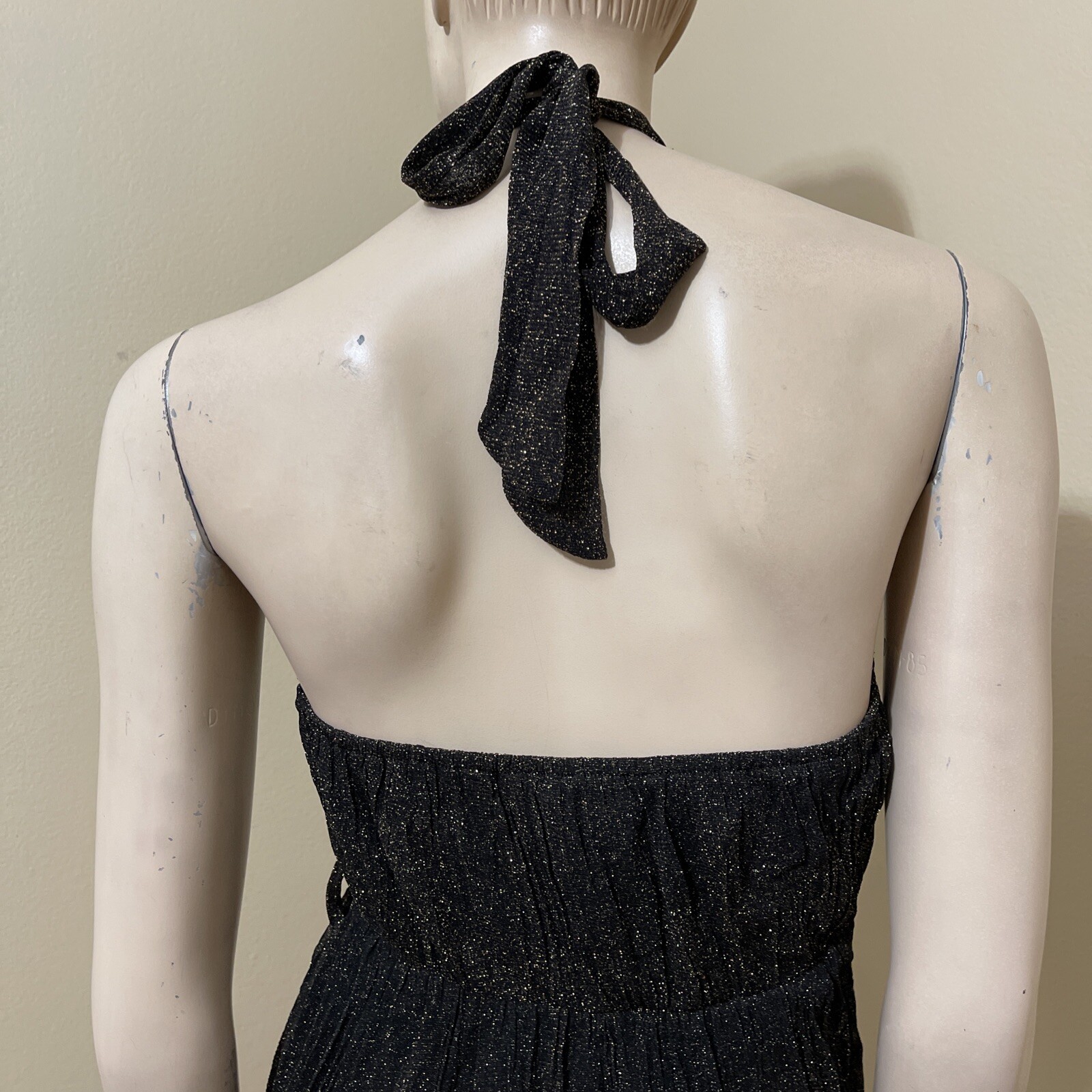 Women’s Black Polyester Cocktail Layered Pleated Open On Tie Midi Size S Dress