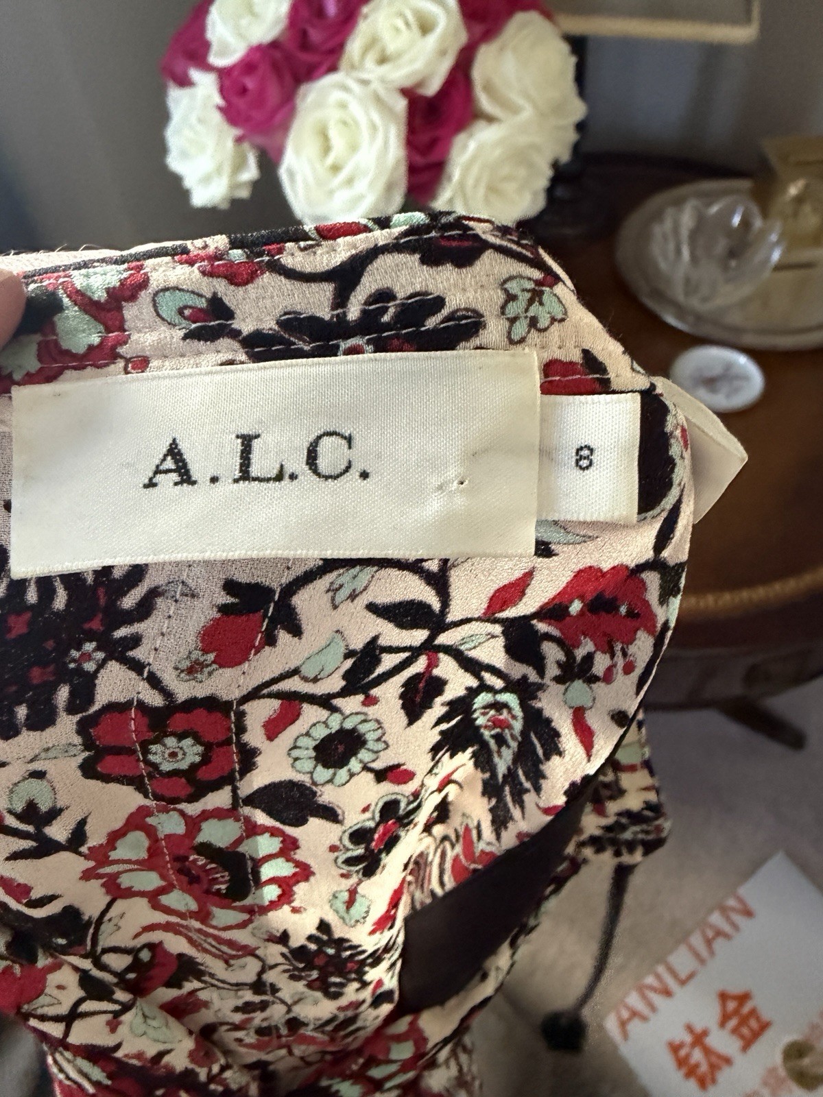 A.L.C. 100% Silk Boho Floral Halter Mini Dress Size 8 Tassel Tie
