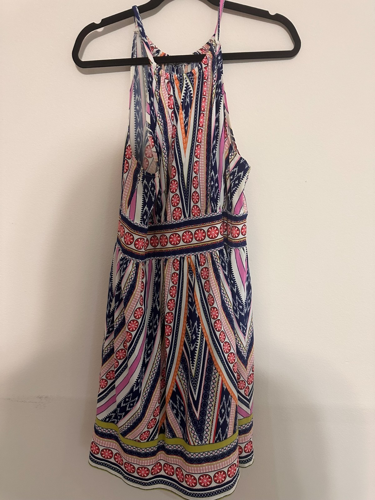 Women’s Boho Tribal Print Spaghetti Strap Sundress Elastic Waist Peekaboo L