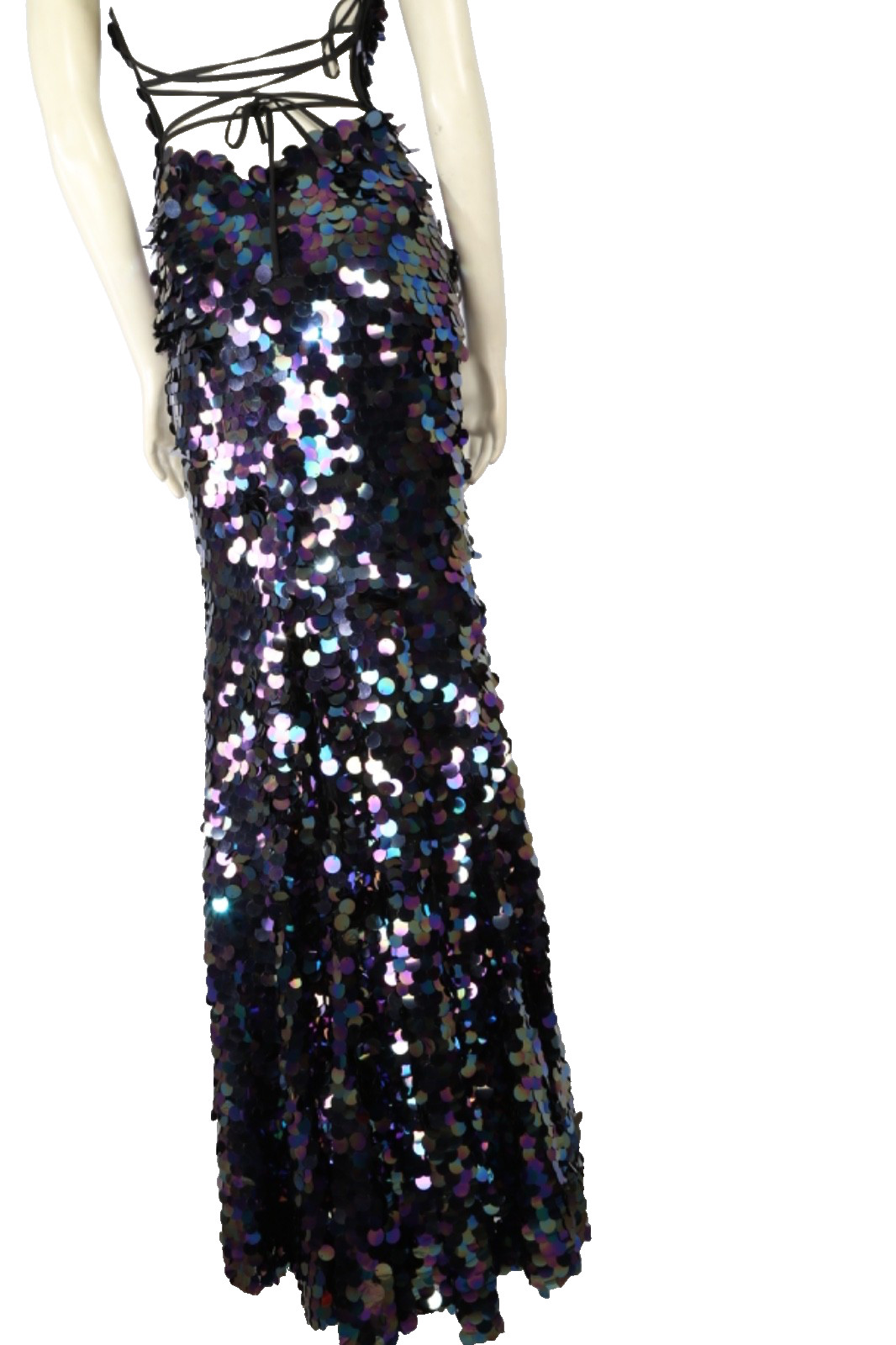 ALYCE Paris Paillette Plunging Neckline Sequin Maxi Prom Dress Gown Women Sz 000