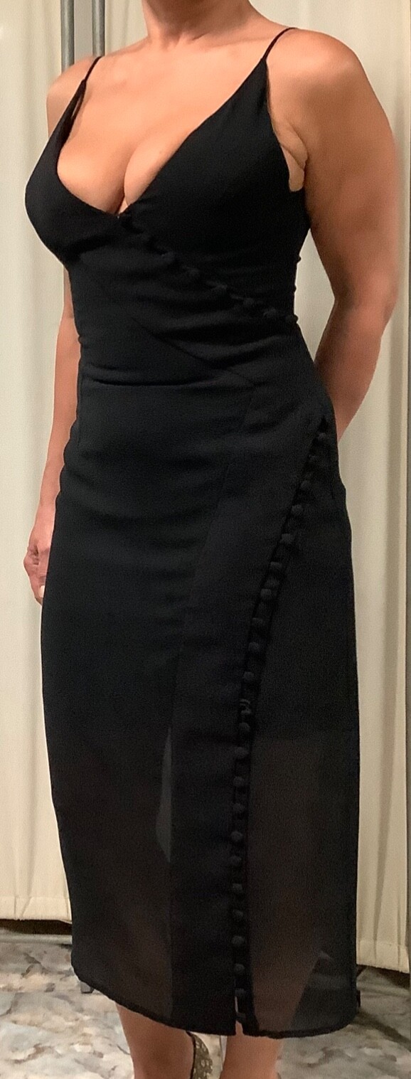 C/MEO Collective Spaghetti Strap Button Detail Sheath Dress Black