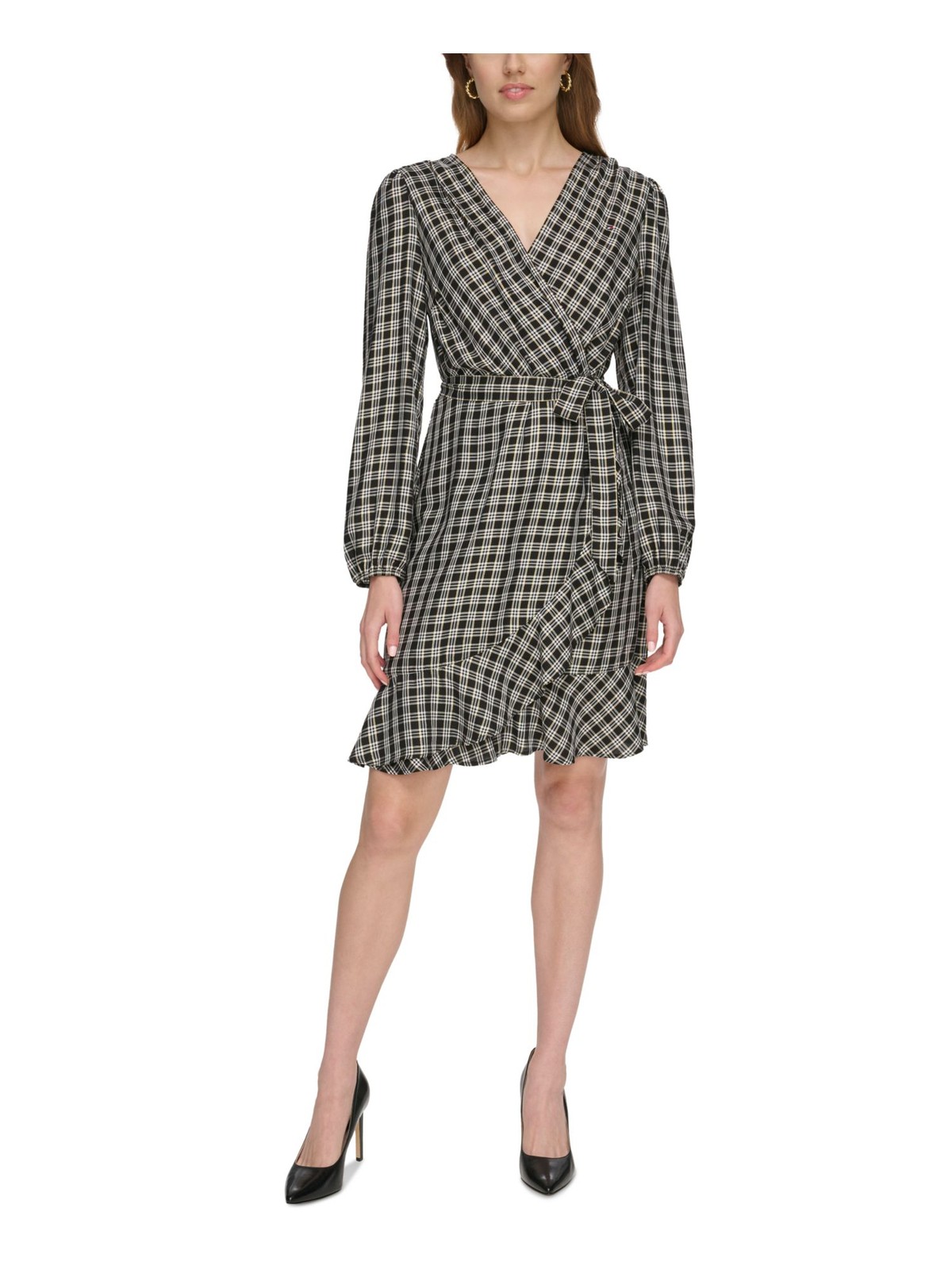 TOMMY HILFIGER Womens Blouson Sleeve Above The Knee Party Faux Wrap Dress
