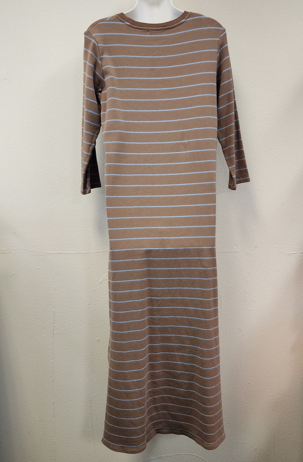 Mod Ref Maxi Cotton tshirt Dress M Brown blue Stripes 1/2 Slv Casual Minimalist