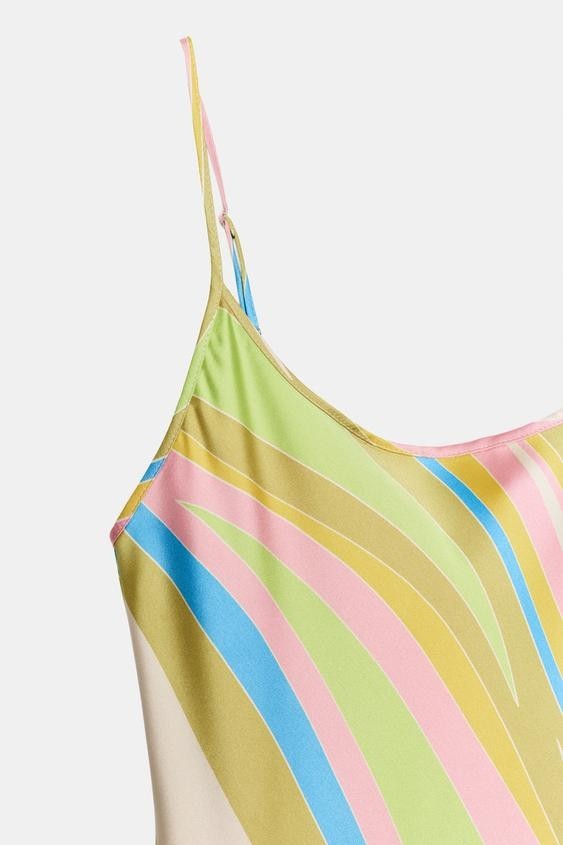 ZARA 2026 ARTY PRINT STRAPPY MULTICOLORED SATIN EFFECT MIDI DRESS sz L 2859/340