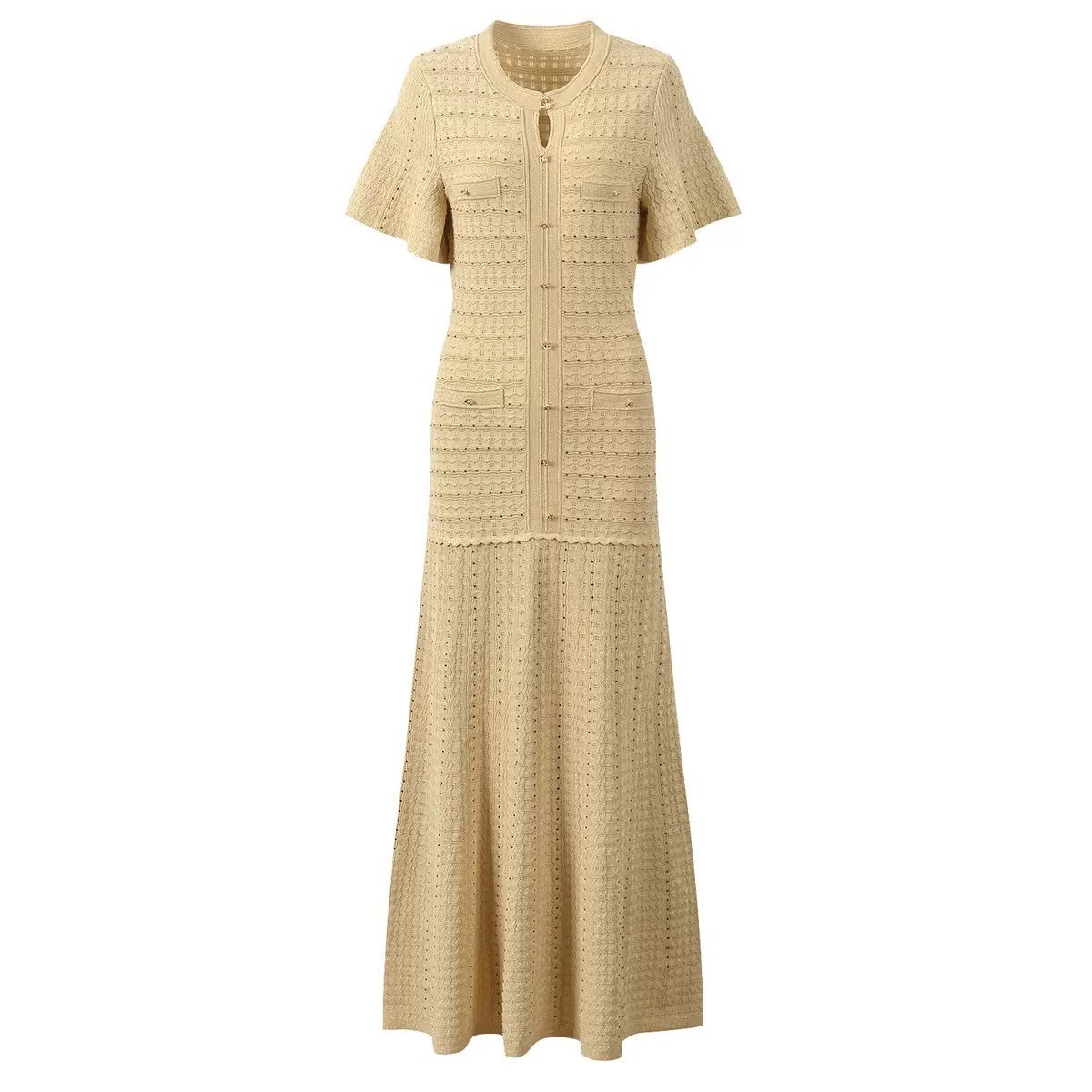 🎁AUTHENTIC Sandro Women Round Neck Rhinestone Crochet Knitted Evening Dress SML