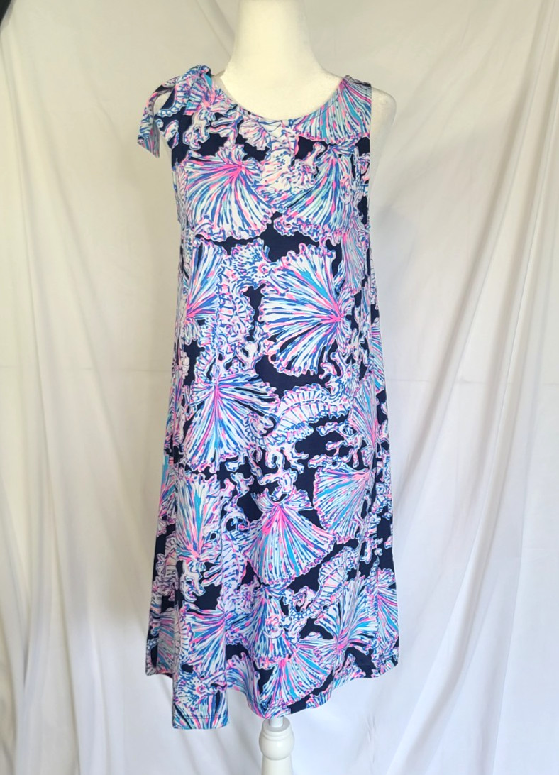 New Lilly Pulitzer Deep Sea Navy Shells Luella Shift Dress Small Pima Cotton