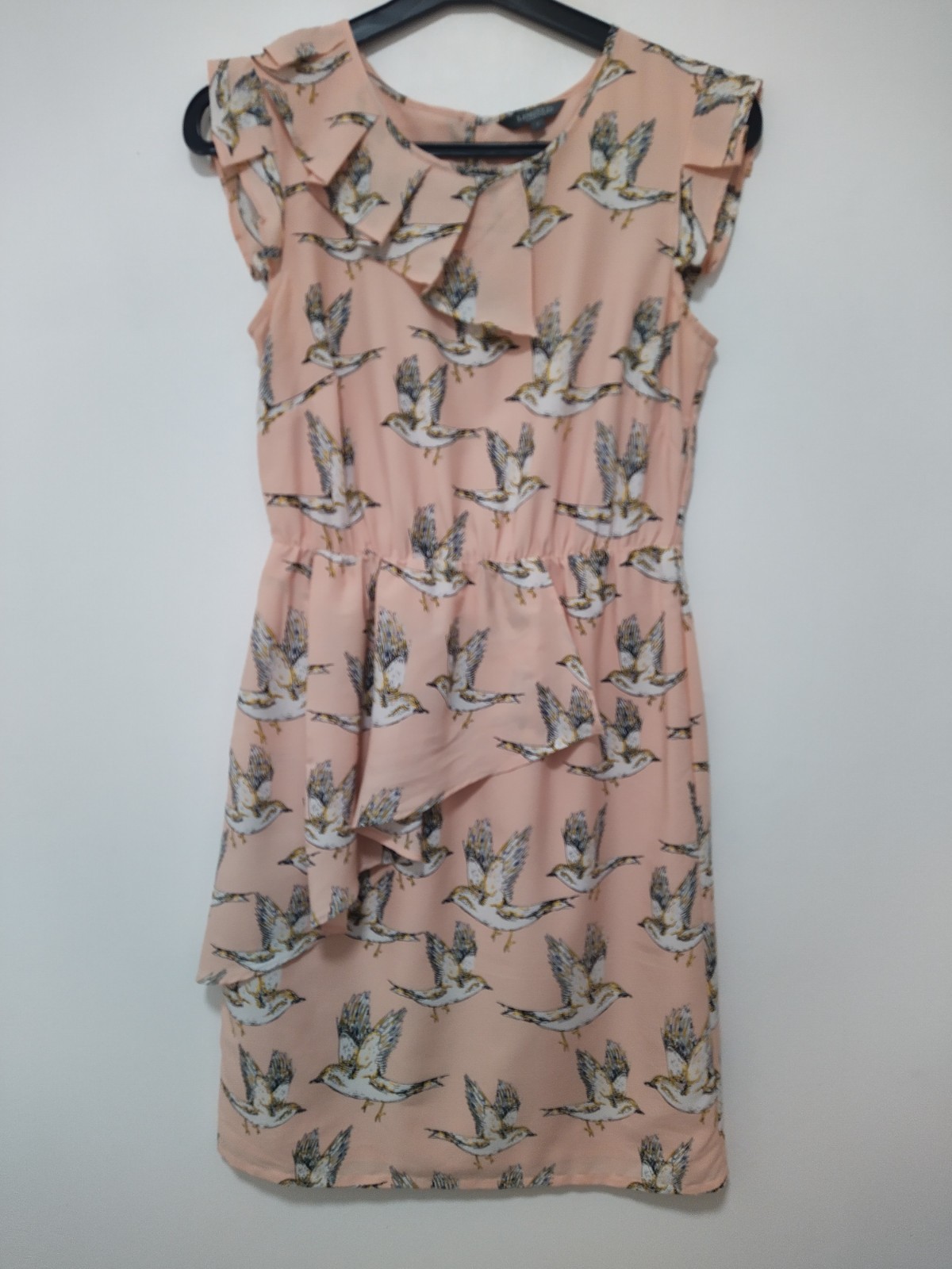 Marks and Spencer 8 Dress Swallow Print Pastel Retro Tea Dress Spring Occasion