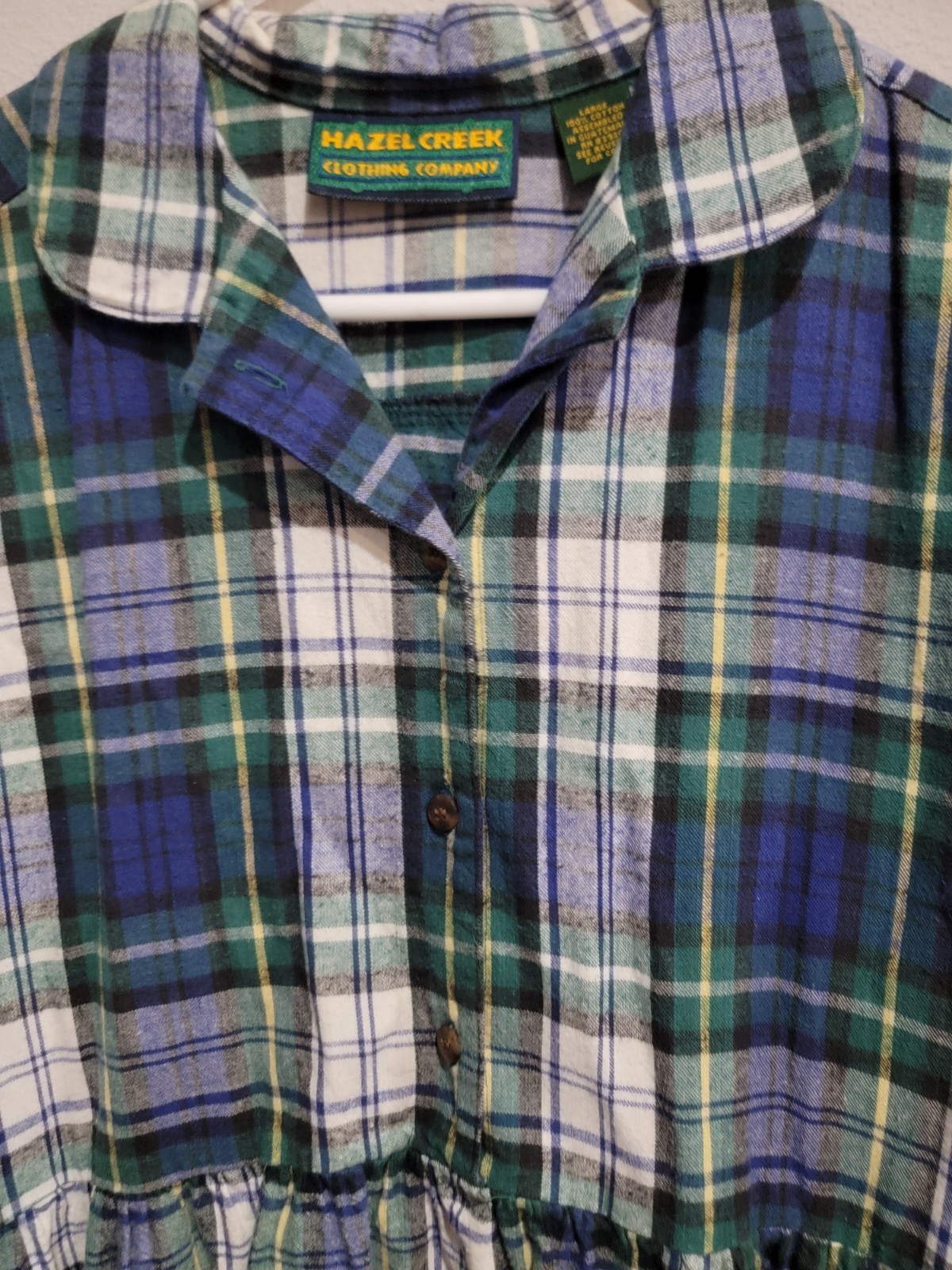VTG 90s Hazel Creek Plaid Flannel Maxi Dress L Cotton Grunge Cottagecore Green