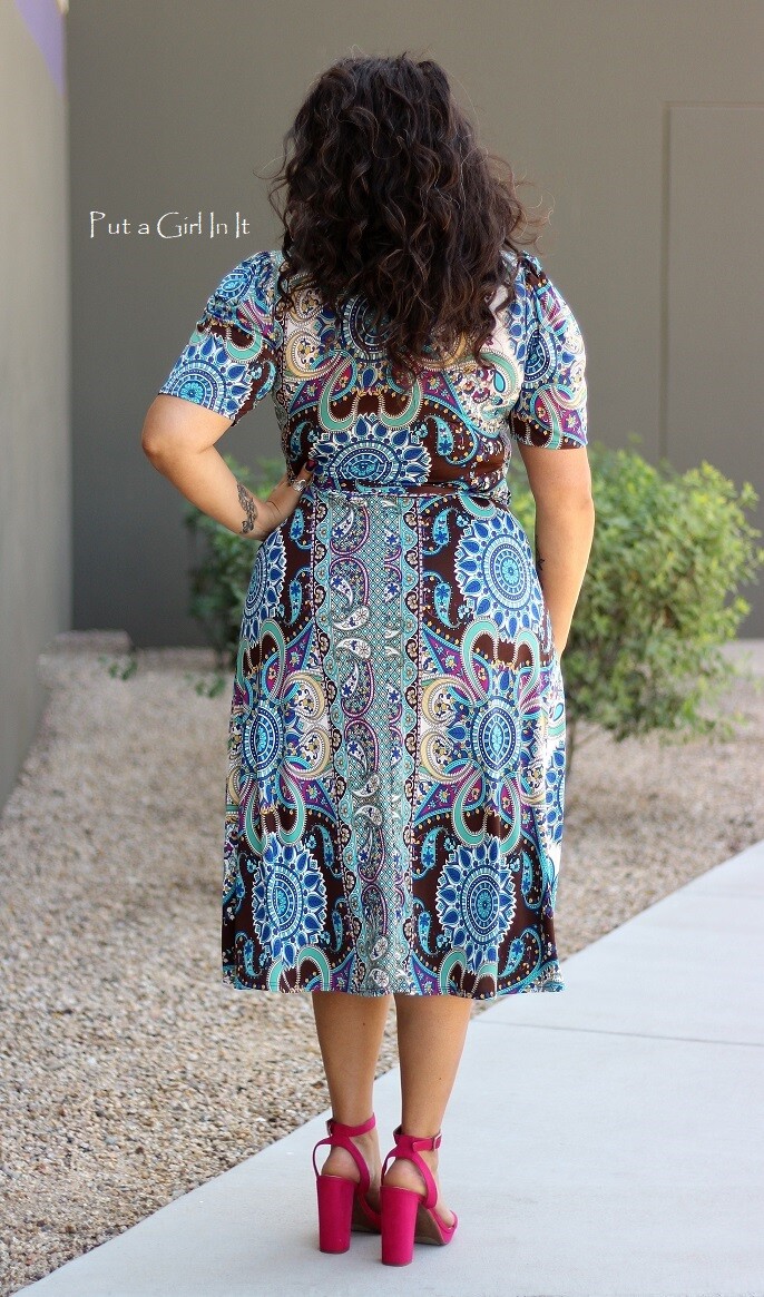 USA New Womens PLUS SIZE TEAL BROWN PAISLEY FLORAL BOHO SILKY MIDI DRESS 1X 2X