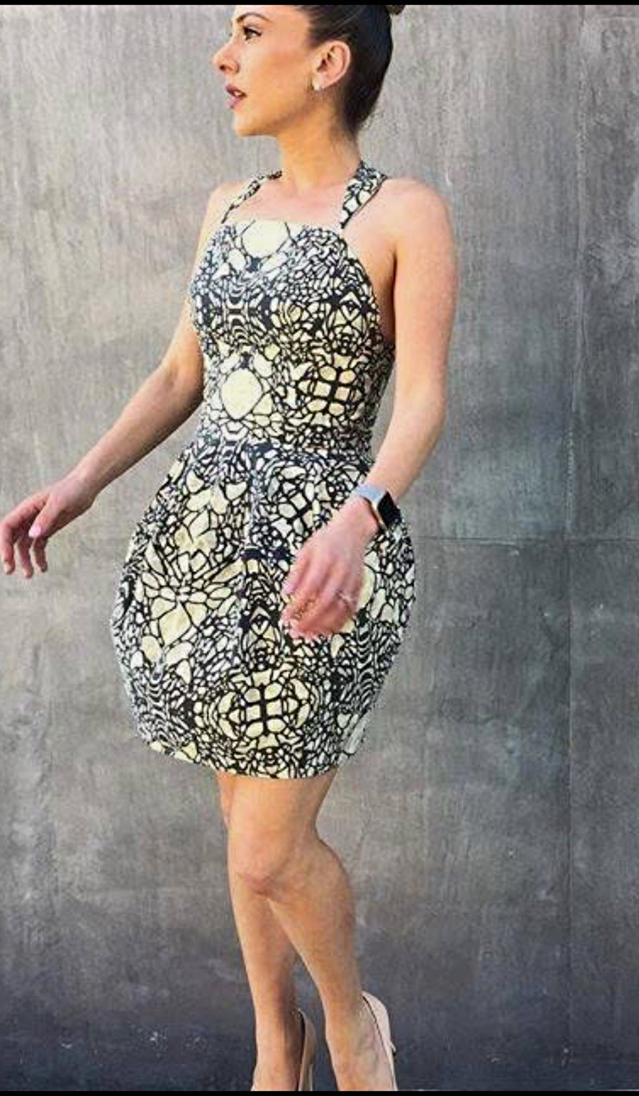 Anthropologie Fish Fry Abstract Bubble Dress Yellow Gray Racerback Size Small