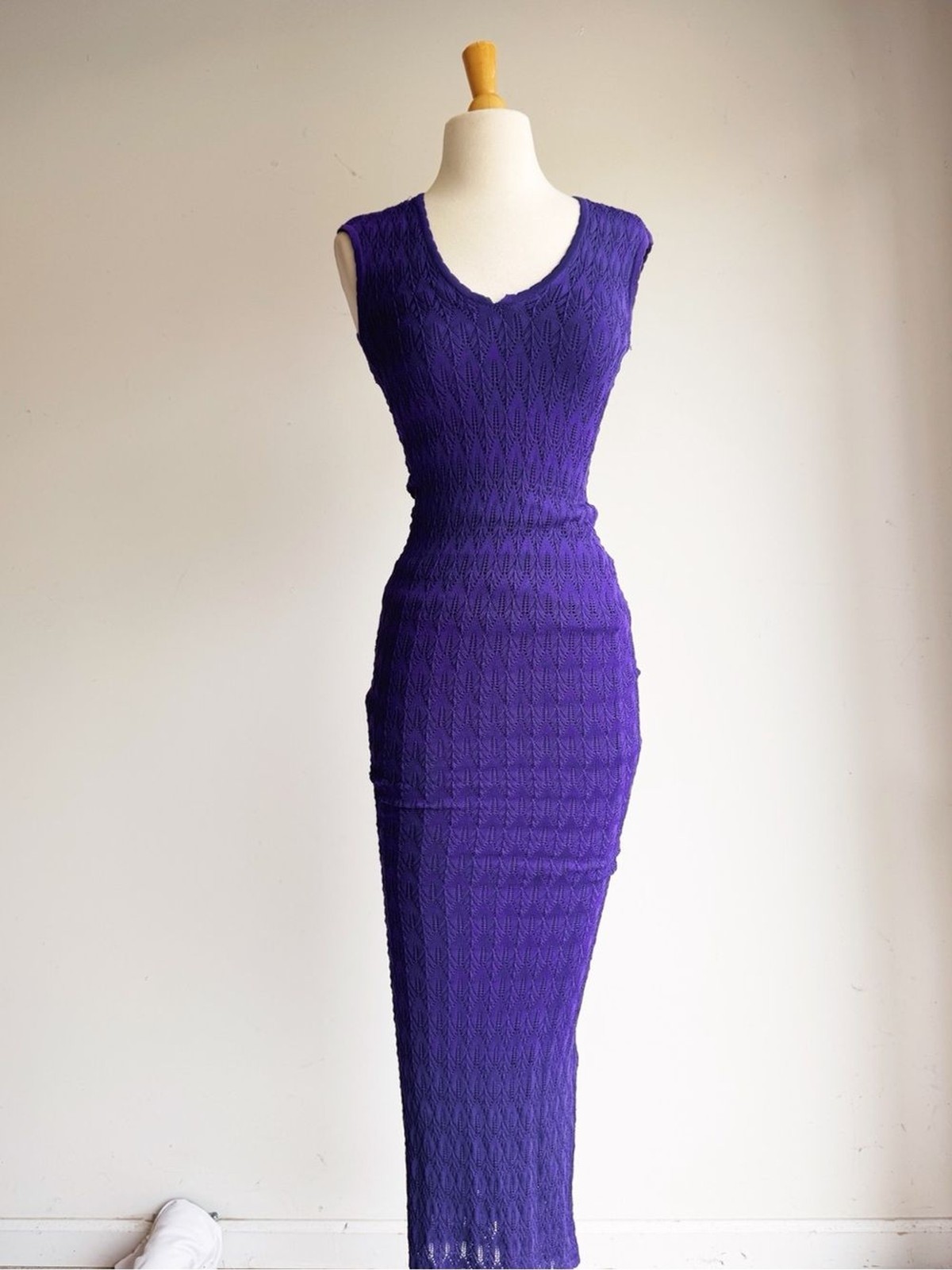 Torn by Ronny Kobo Purple Pointelle Knit Bodycon Midi Dress XS