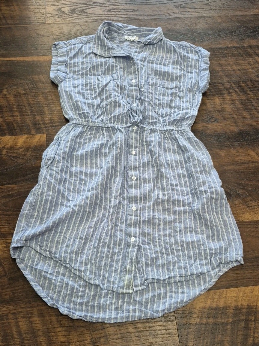 Japna Striped Button Down Shirt Dress Drawstring Waist Hi Low Size M